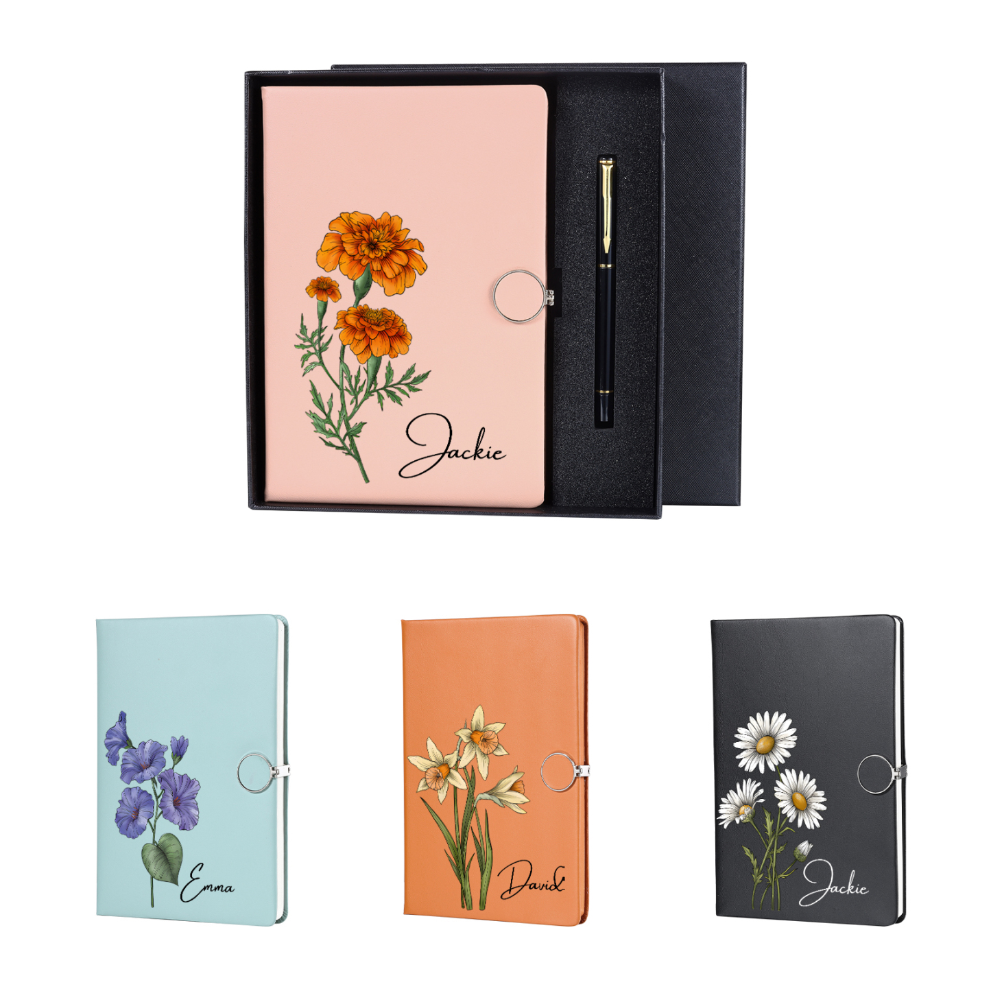 Personalized A5 Notebook Gift Set with Name and Birth Flower – Personal Stationery Present for student | Jessemade