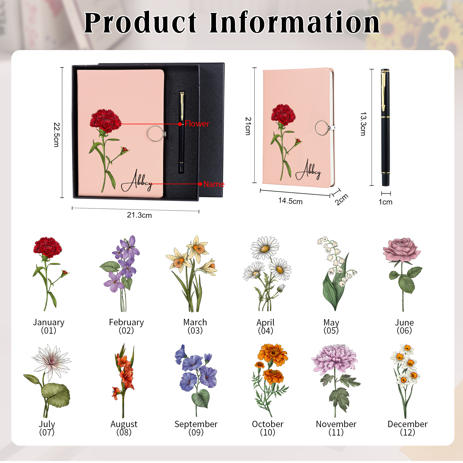 Personalized A5 Notebook Gift Set with Name and Birth Flower – Personal Stationery Present for student | Jessemade