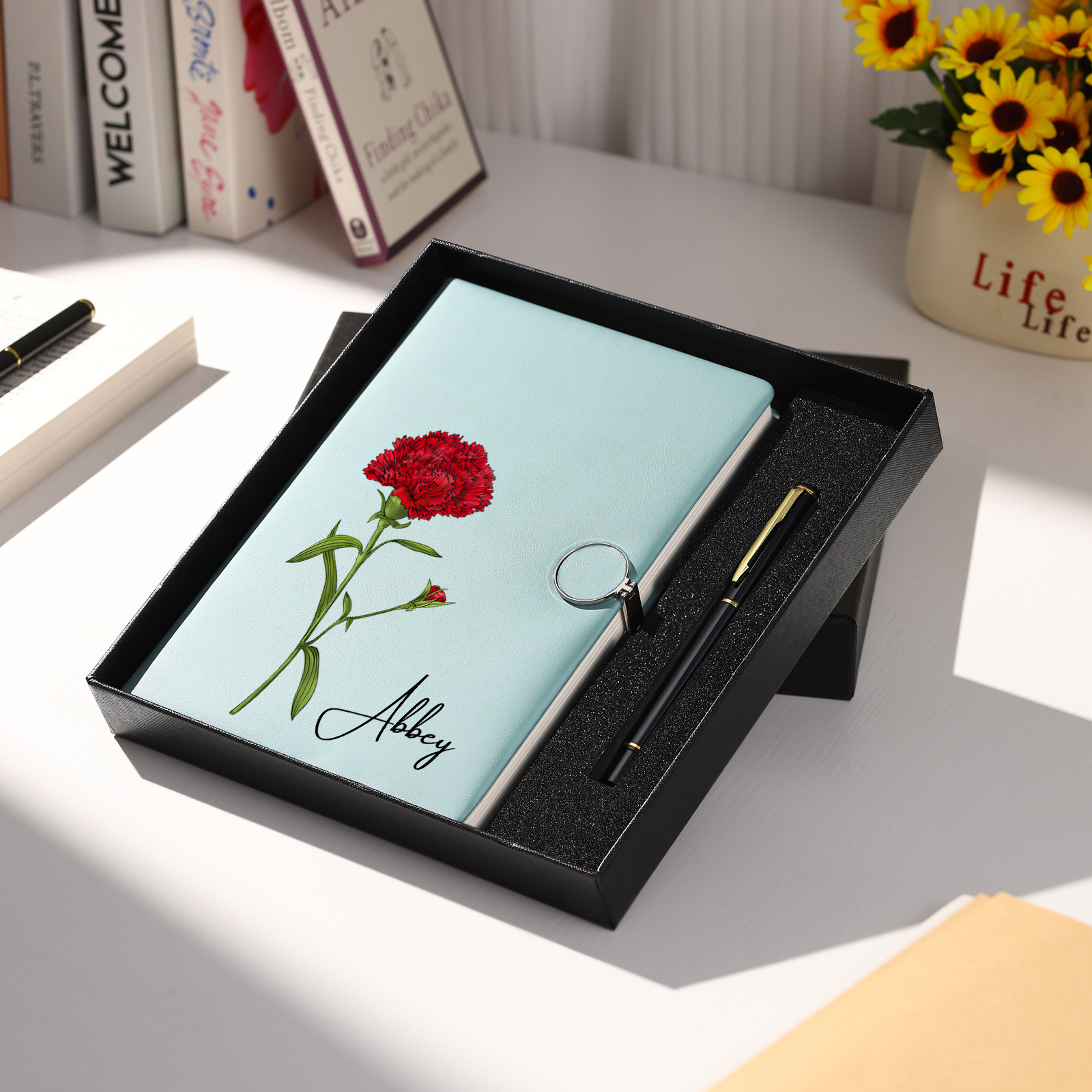 Personalized A5 Notebook Gift Set with Name and Birth Flower – Personal Stationery Present for student | Jessemade