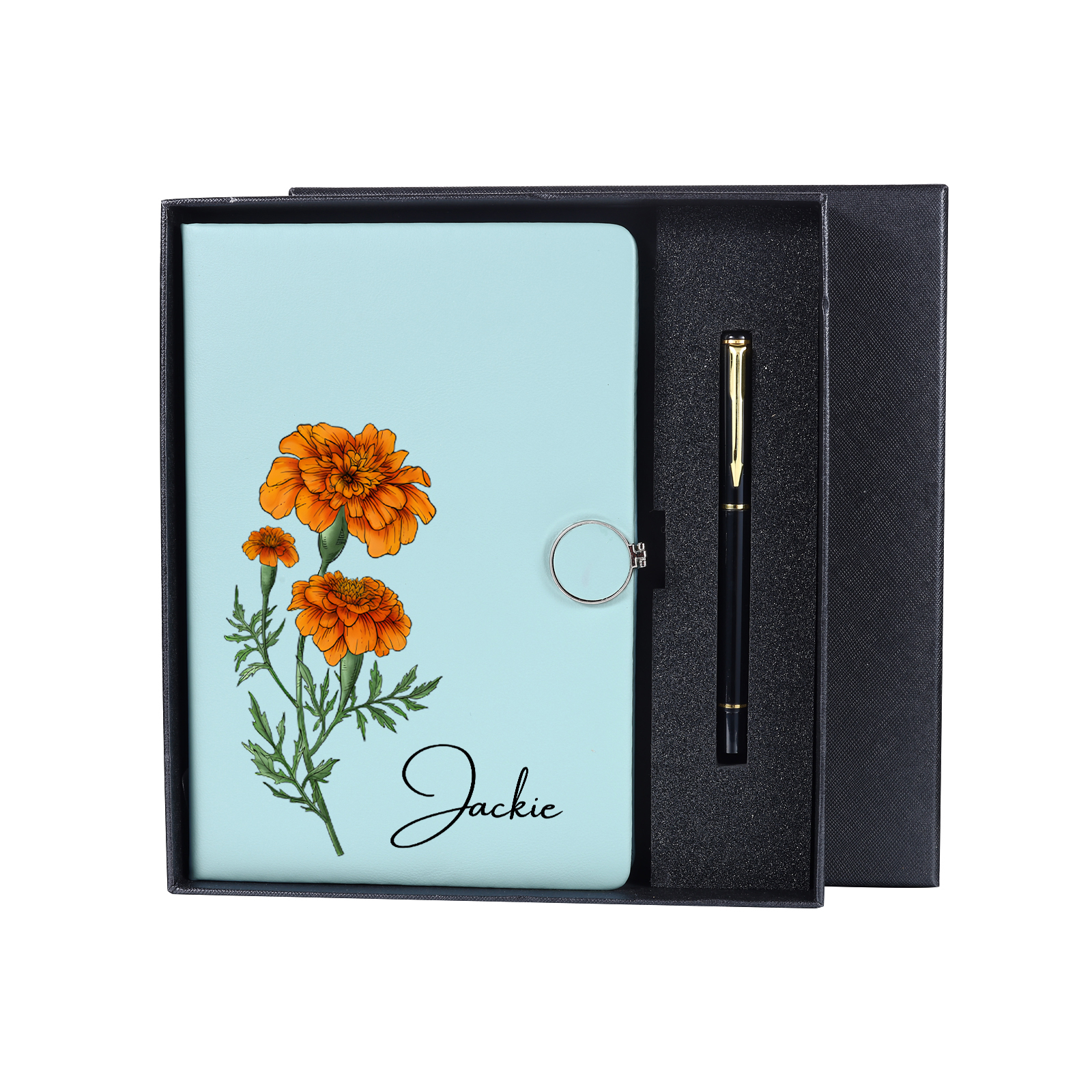 Personalized A5 Notebook Gift Set with Name and Birth Flower – Personal Stationery Present for student | Jessemade