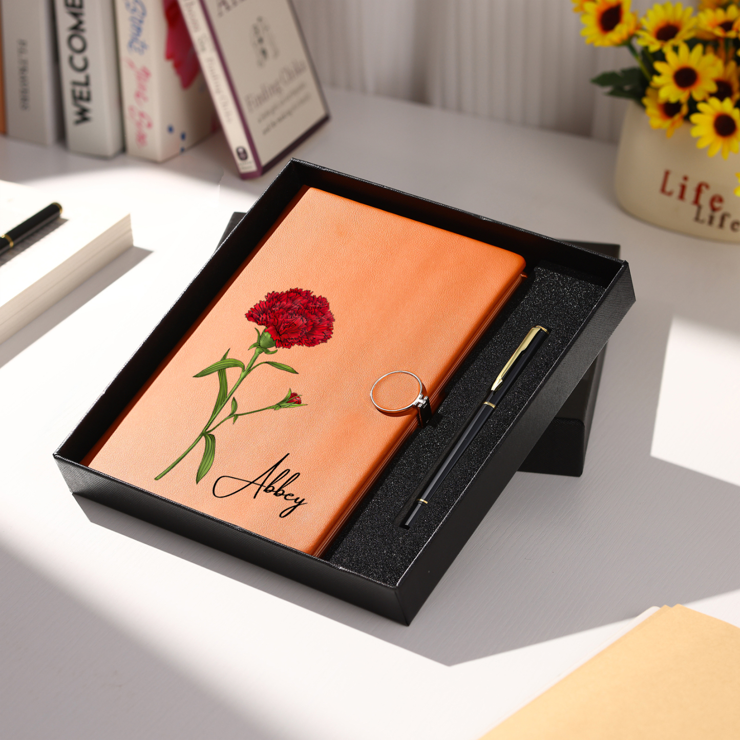 Personalized A5 Notebook Gift Set with Name and Birth Flower – Personal Stationery Present for student | Jessemade