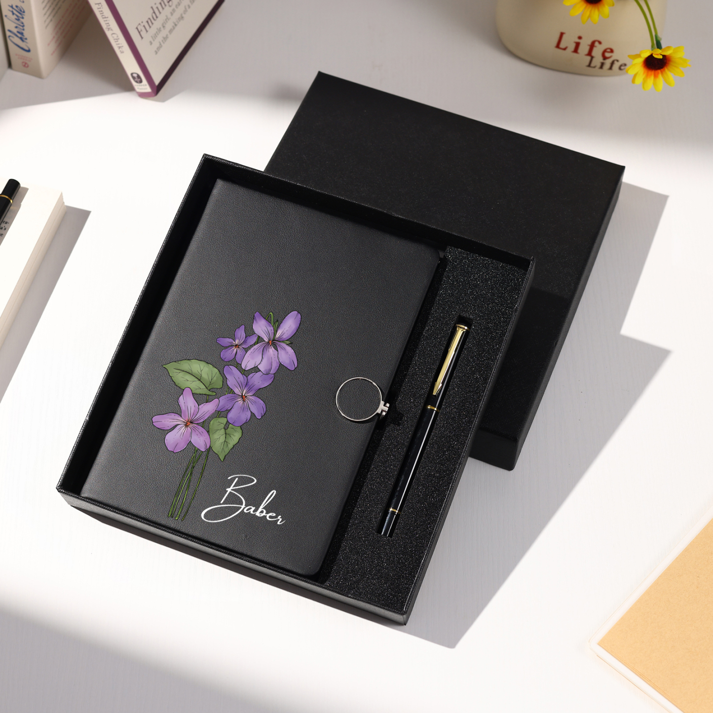 Personalized A5 Notebook Gift Set with Name and Birth Flower – Personal Stationery Present for student | Jessemade
