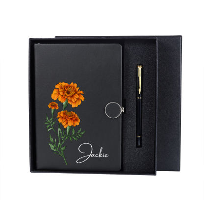 Personalized A5 Notebook Gift Set with Name and Birth Flower – Personal Stationery Present for student | Jessemade