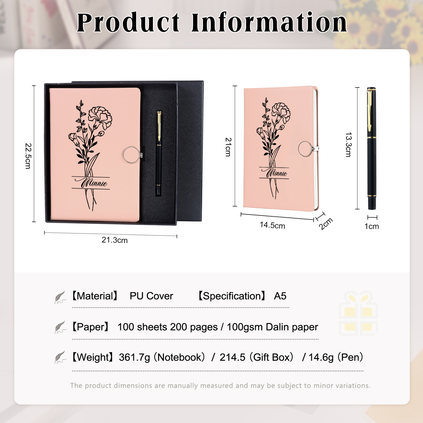 Personalized Birth Flower Notebook Gift Set with Name – Custom A5 Stationery Present for Students | Jessemade