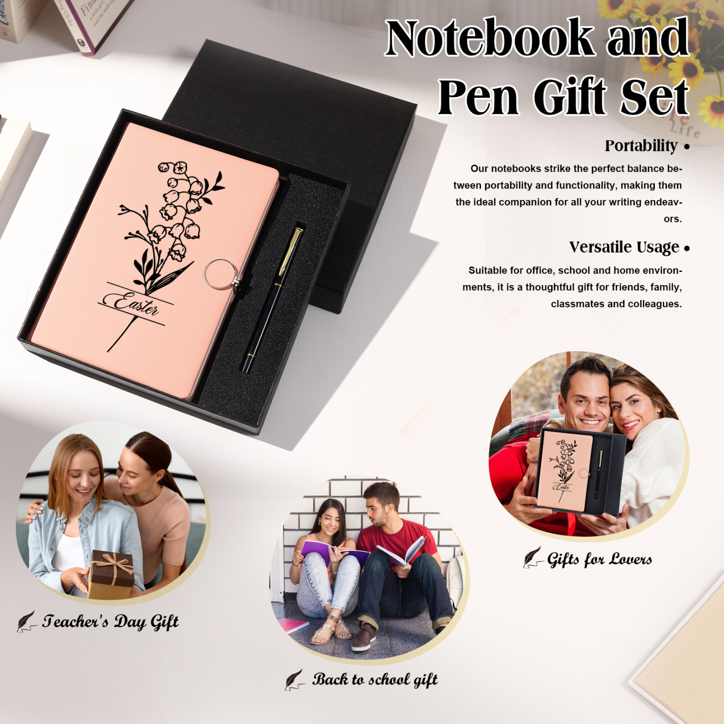 Personalized Birth Flower Notebook Gift Set with Name – Custom A5 Stationery Present for Students | Jessemade
