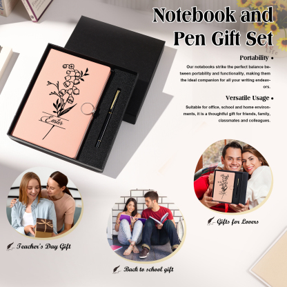 Personalized Birth Flower Notebook Gift Set with Name – Custom A5 Stationery Present for Students | Jessemade