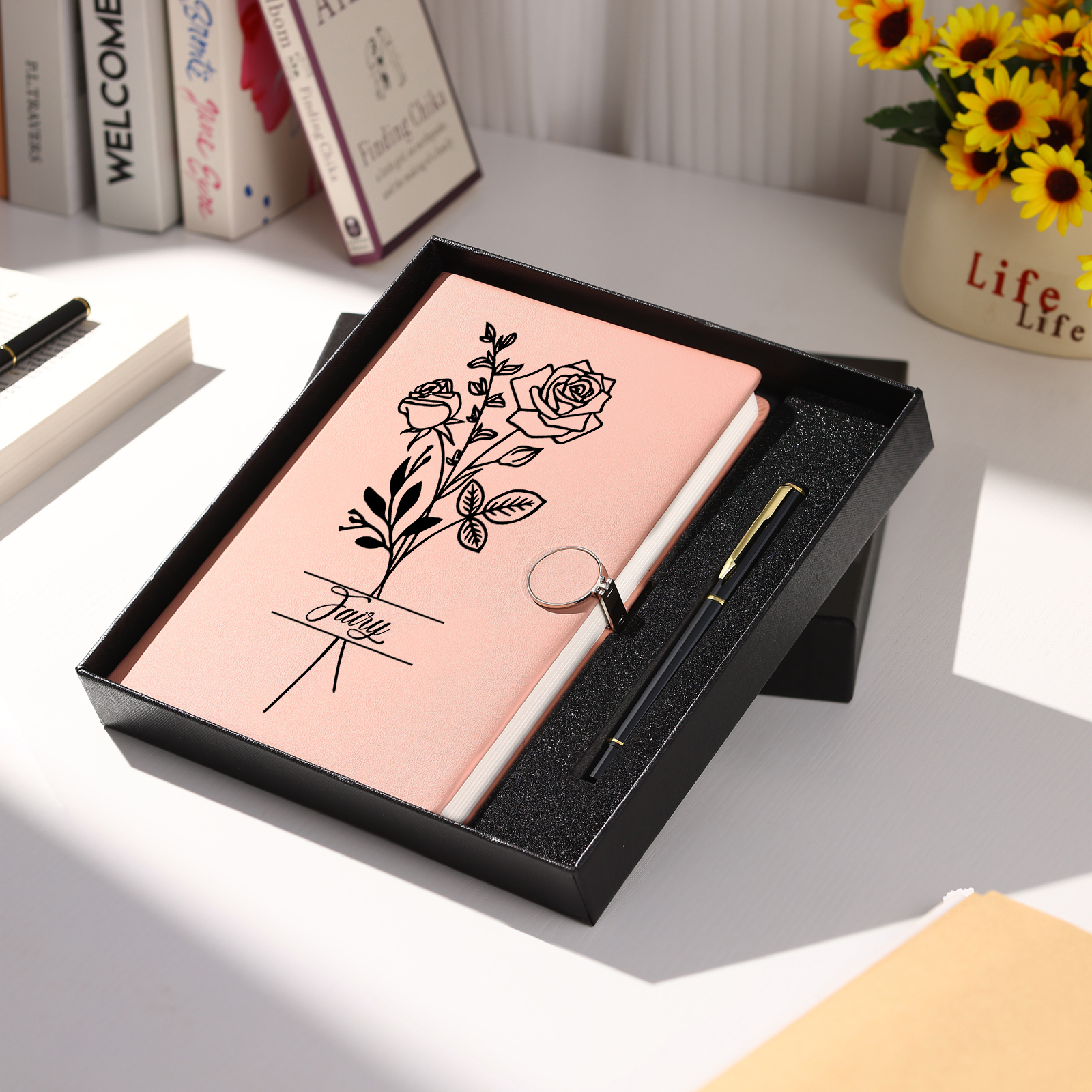 Personalized Birth Flower Notebook Gift Set with Name – Custom A5 Stationery Present for Students | Jessemade