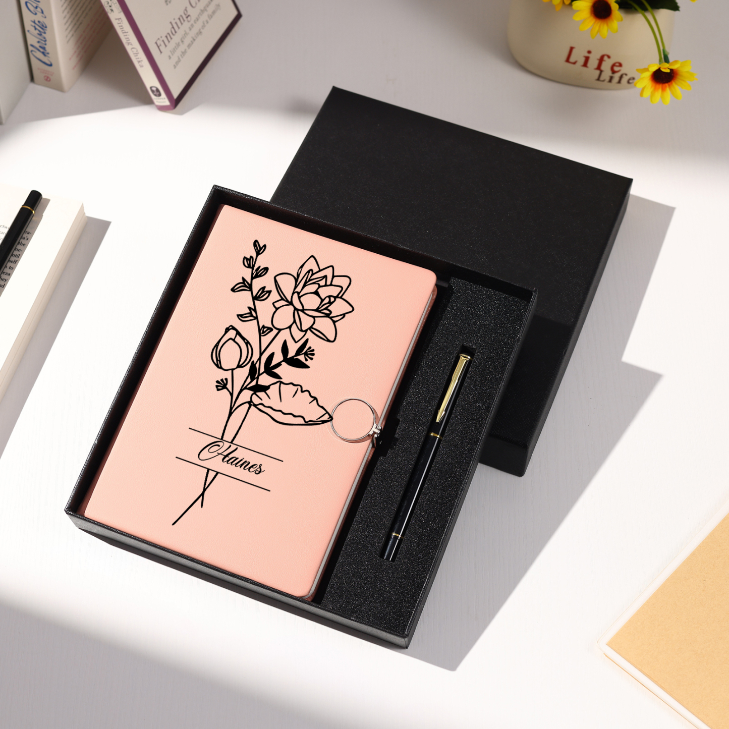 Personalized Birth Flower Notebook Gift Set with Name – Custom A5 Stationery Present for Students | Jessemade