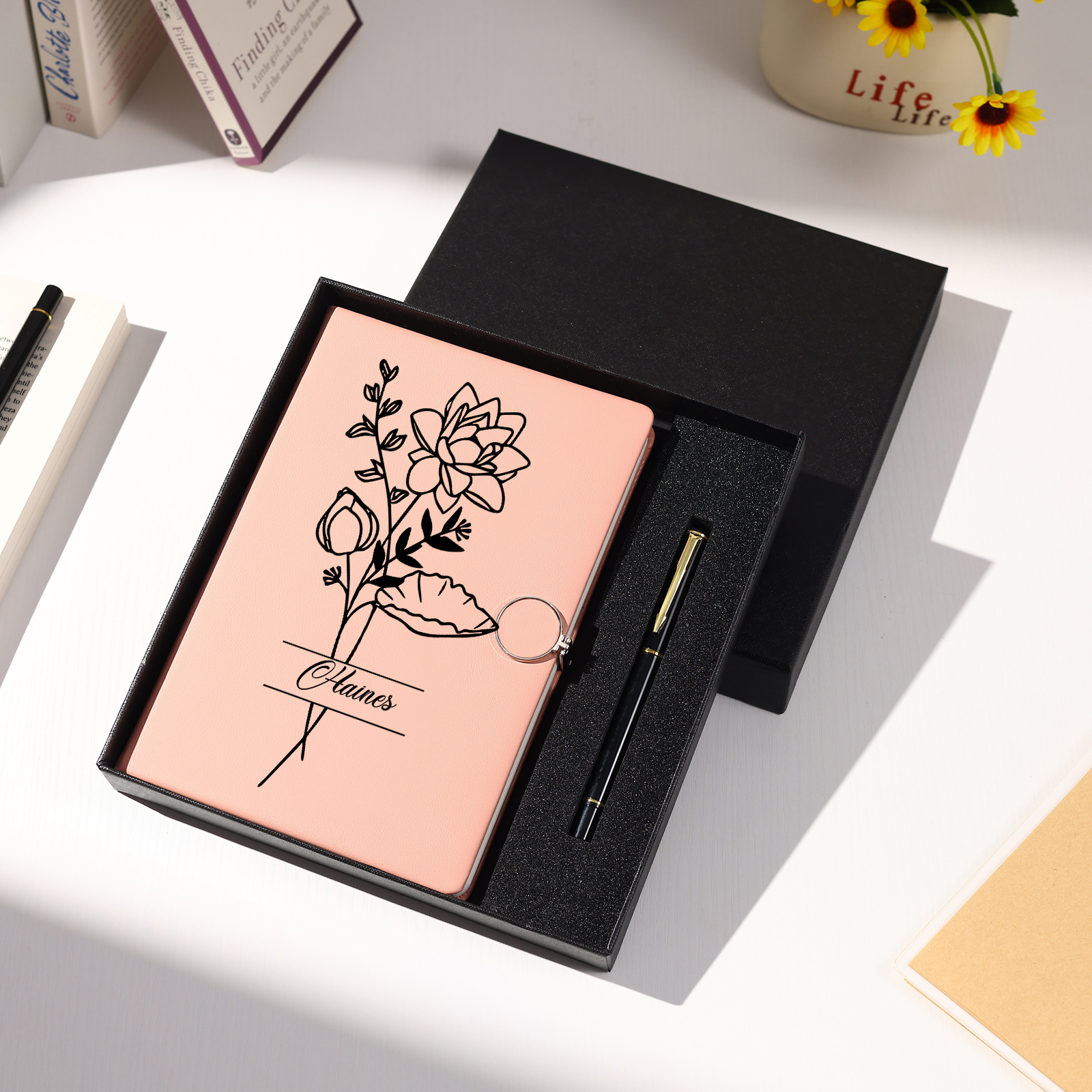Personalized Birth Flower Notebook Gift Set with Name – Custom A5 Stationery Present for Students | Jessemade