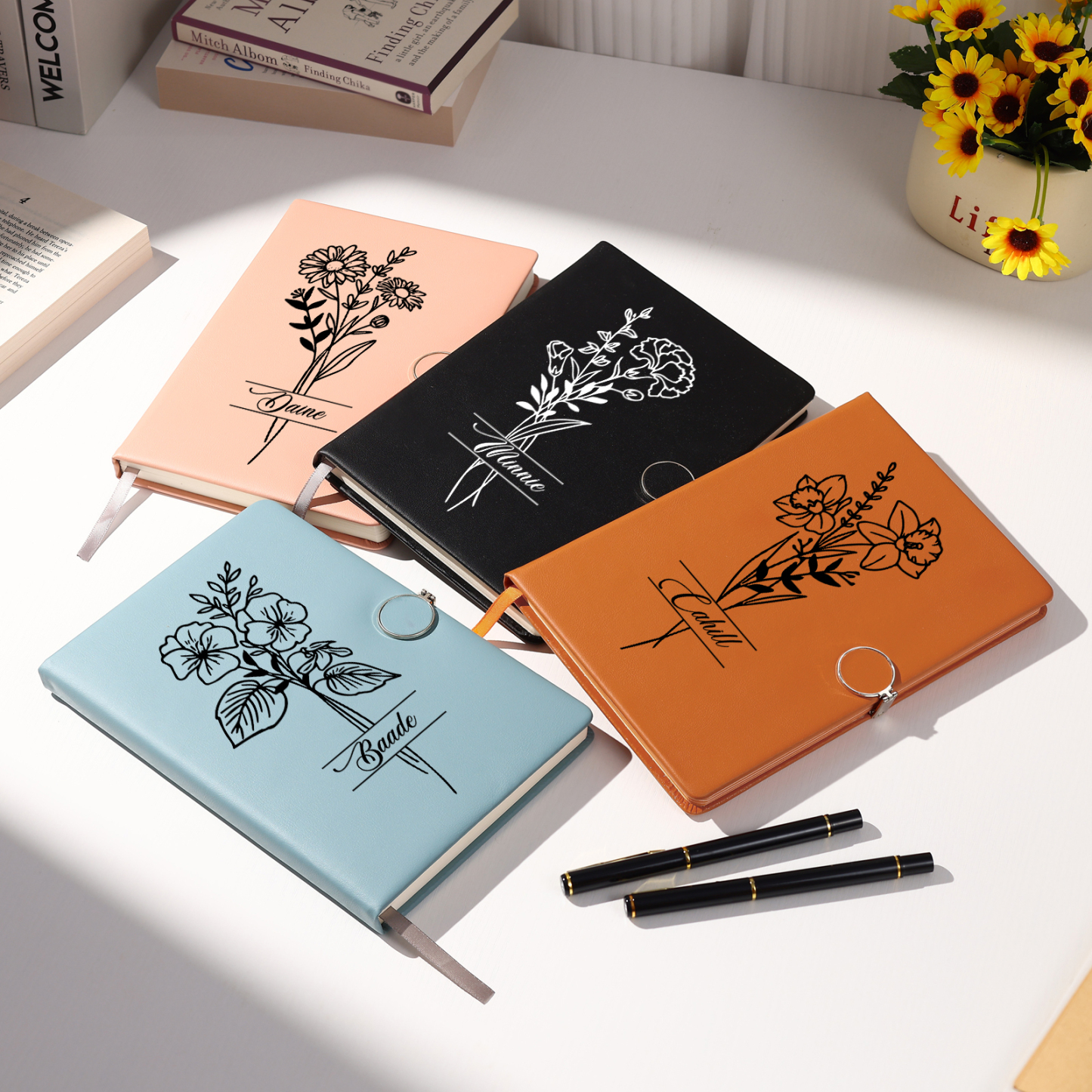 Personalized Birth Flower Notebook Gift Set with Name – Custom A5 Stationery Present for Students | Jessemade