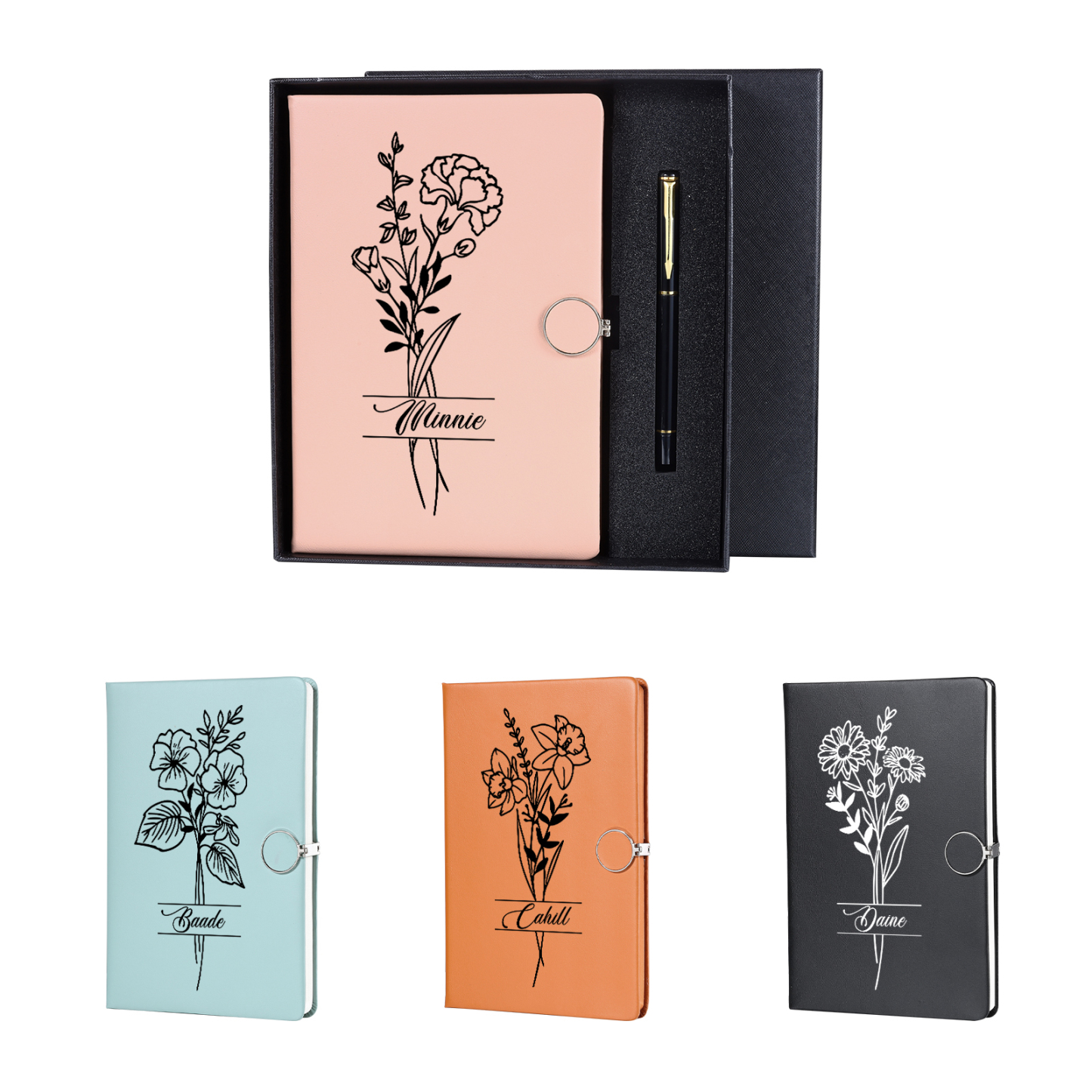 Personalized Birth Flower Notebook Gift Set with Name – Custom A5 Stationery Present for Students | Jessemade