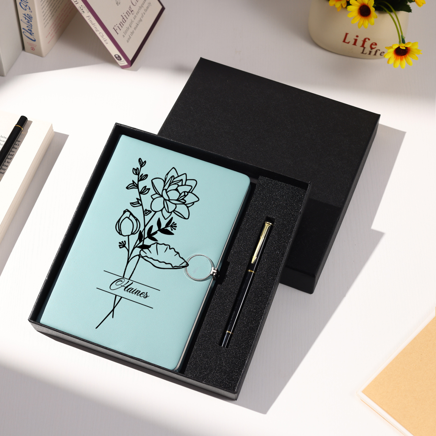 Personalized Birth Flower Notebook Gift Set with Name – Custom A5 Stationery Present for Students | Jessemade