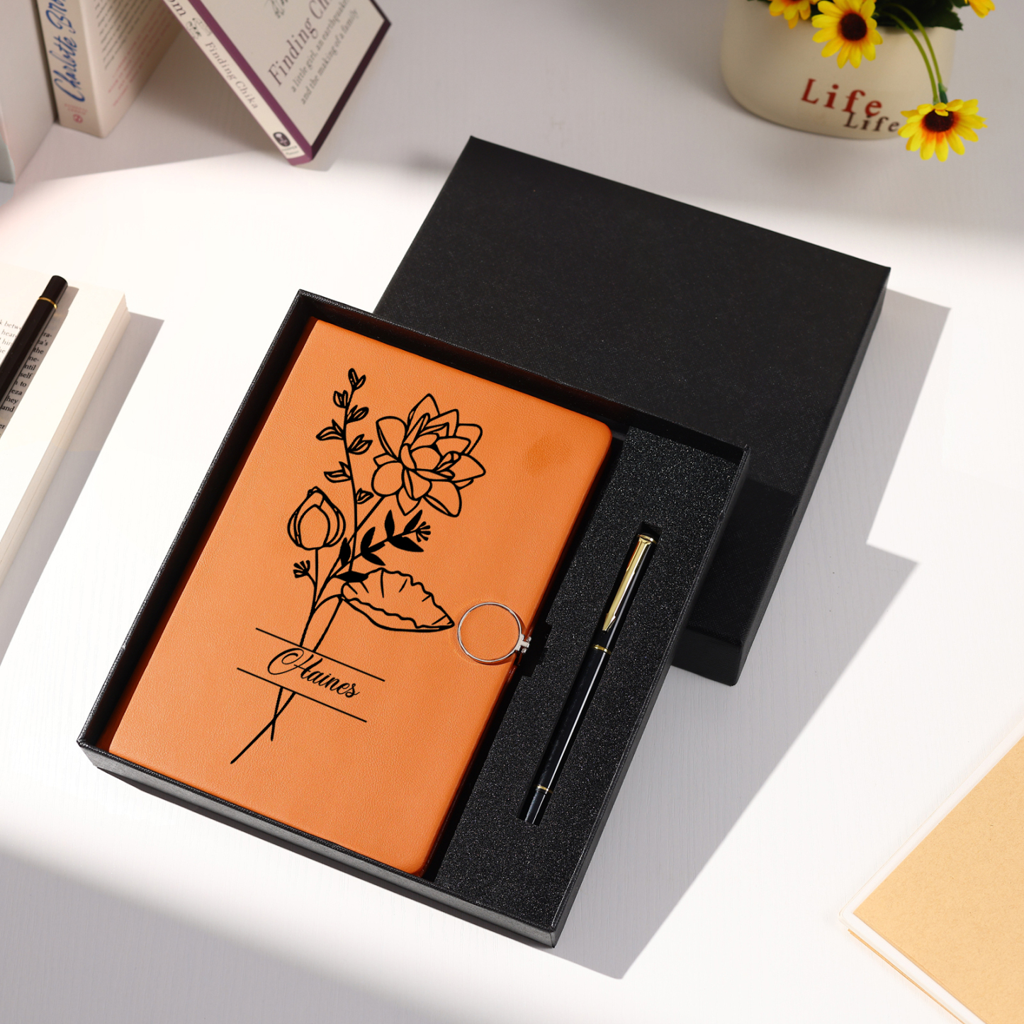 Personalized Birth Flower Notebook Gift Set with Name – Custom A5 Stationery Present for Students | Jessemade