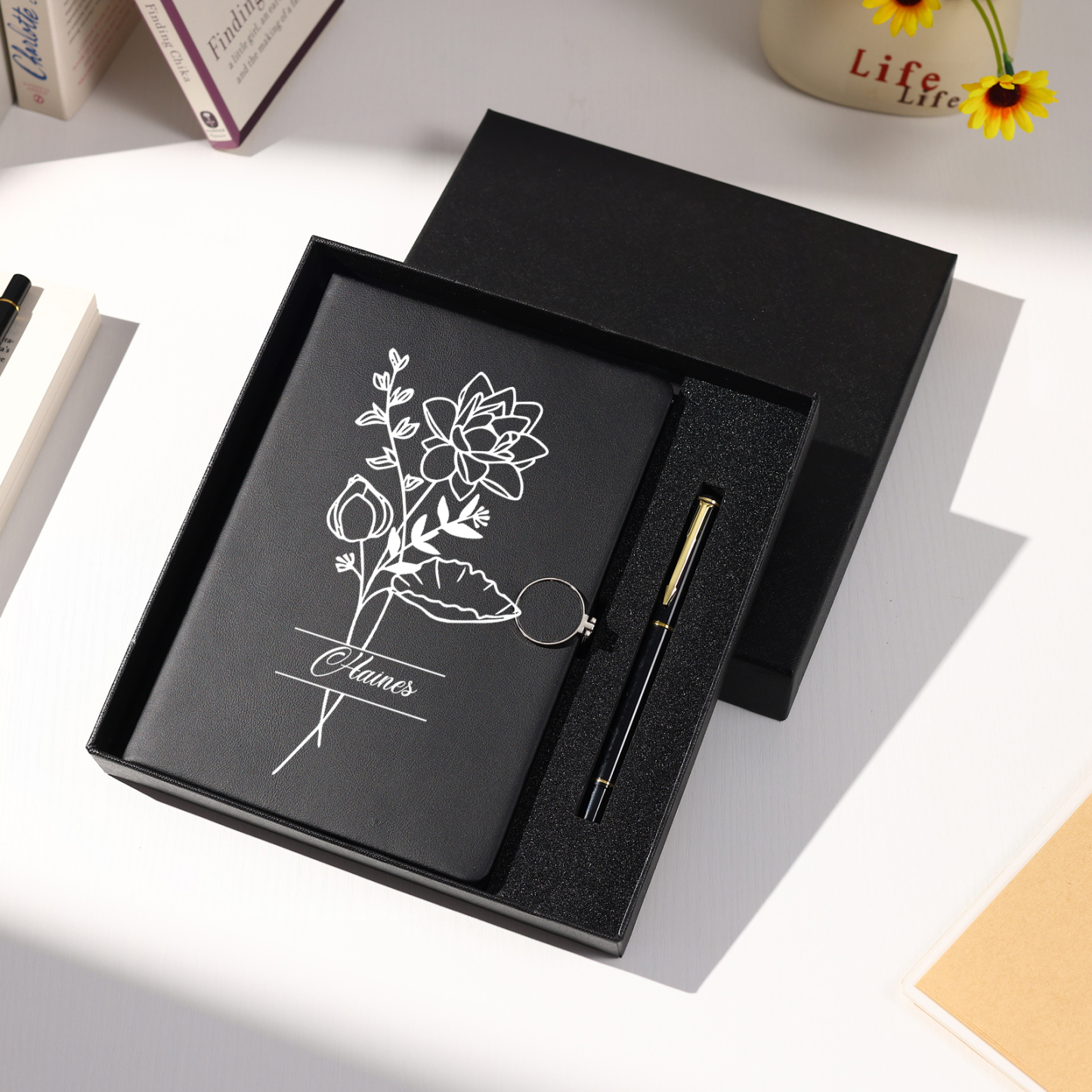 Personalized Birth Flower Notebook Gift Set with Name – Custom A5 Stationery Present for Students | Jessemade