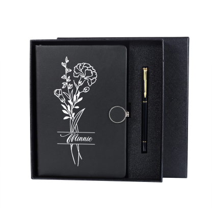 Personalized Birth Flower Notebook Gift Set with Name – Custom A5 Stationery Present for Students | Jessemade
