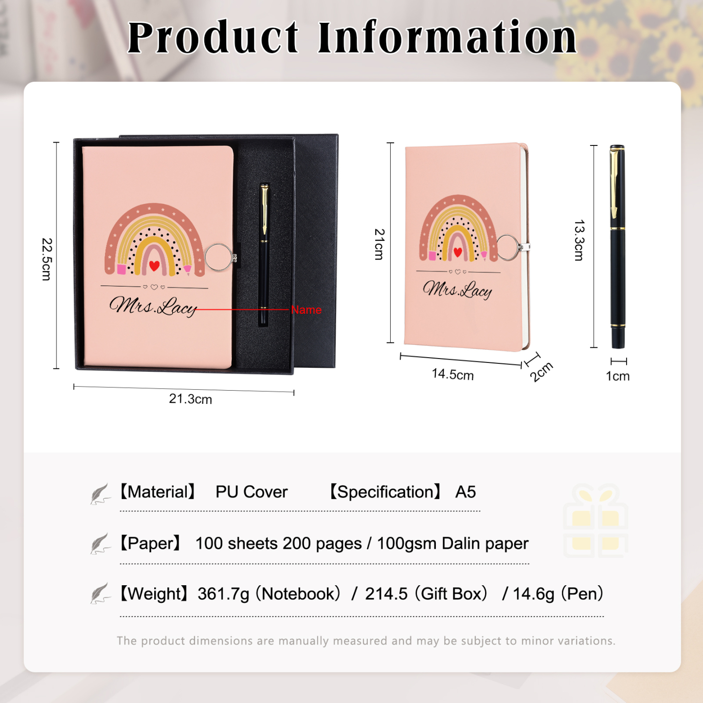 Personalized Rainbow A5 Notebook Gift Set with Name – Thoughtful Stationery Present | Jessemade