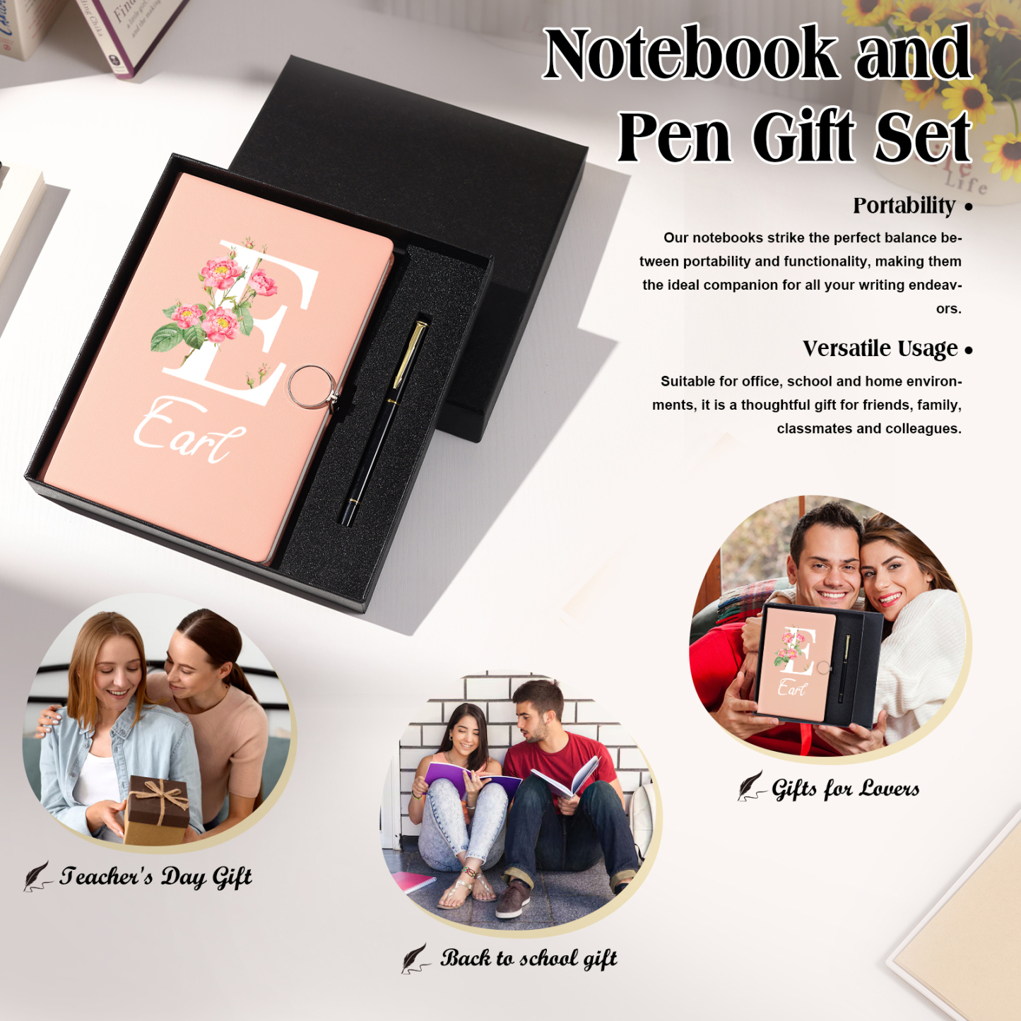 Personalized Floral Initial A5 Notebook Gift Set with Name – Custom Stationery Present for Every Occasion | Jessemade