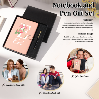 Personalized Floral Initial A5 Notebook Gift Set with Name – Custom Stationery Present for Every Occasion | Jessemade