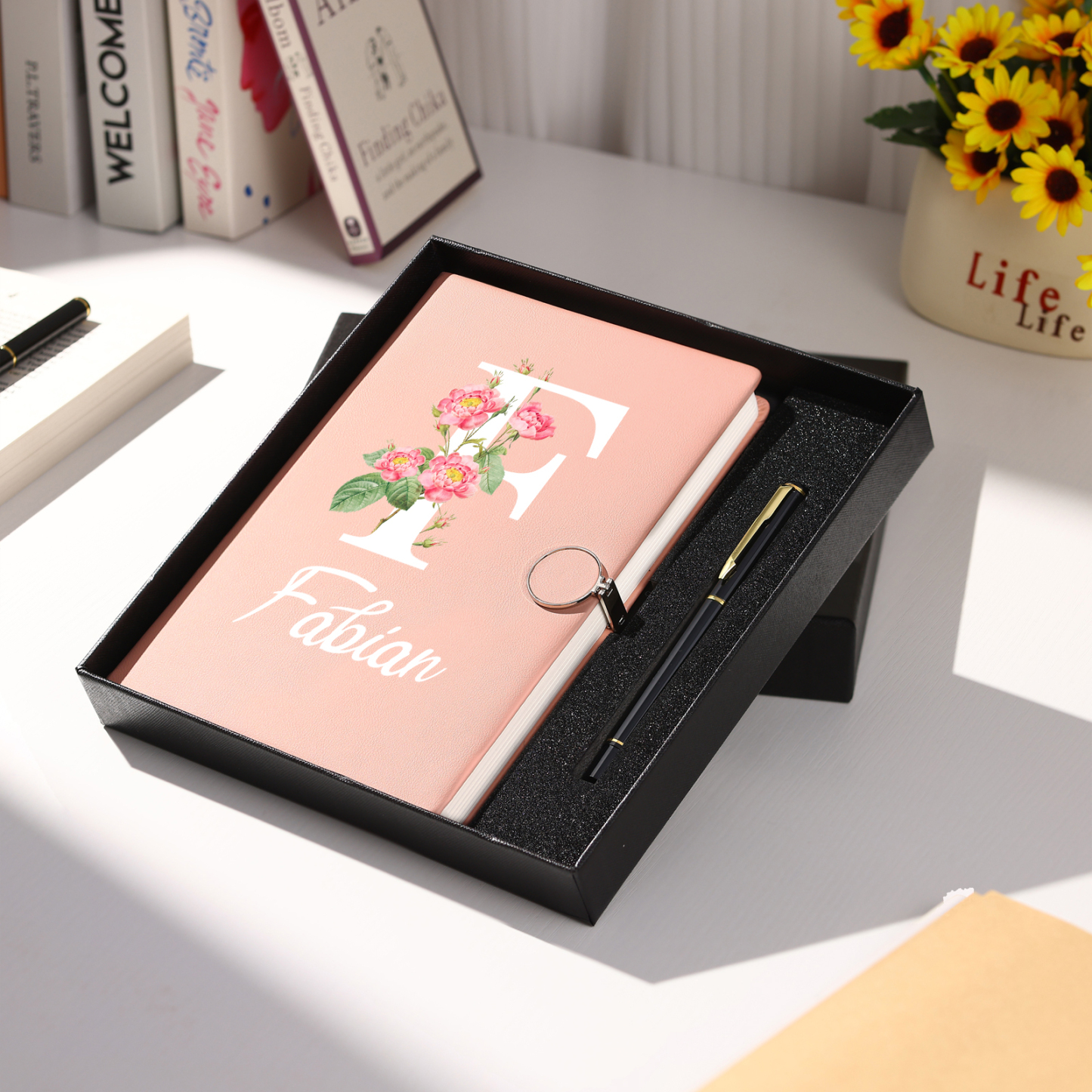 Personalized Floral Initial A5 Notebook Gift Set with Name – Custom Stationery Present for Every Occasion | Jessemade