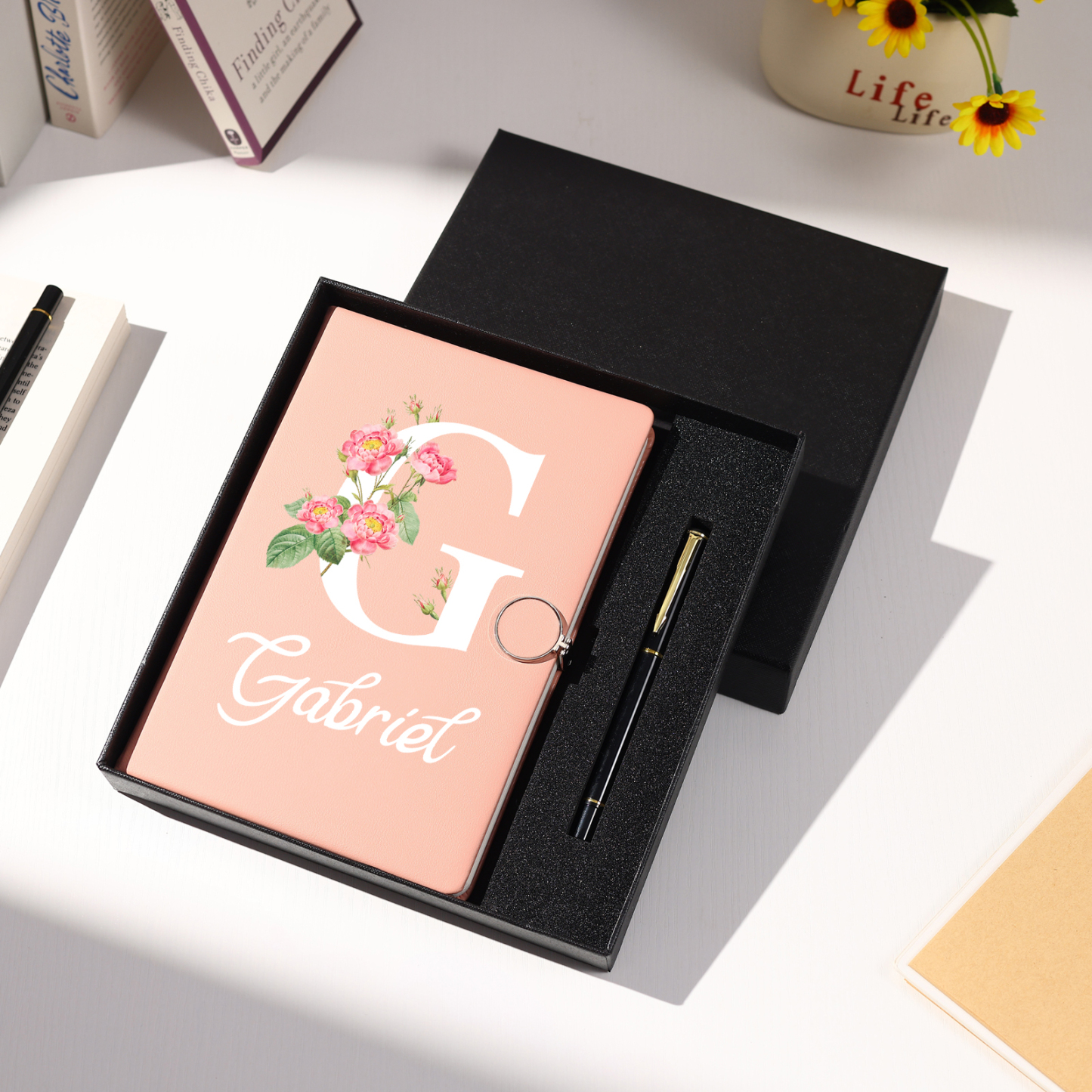 Personalized Floral Initial A5 Notebook Gift Set with Name – Custom Stationery Present for Every Occasion | Jessemade