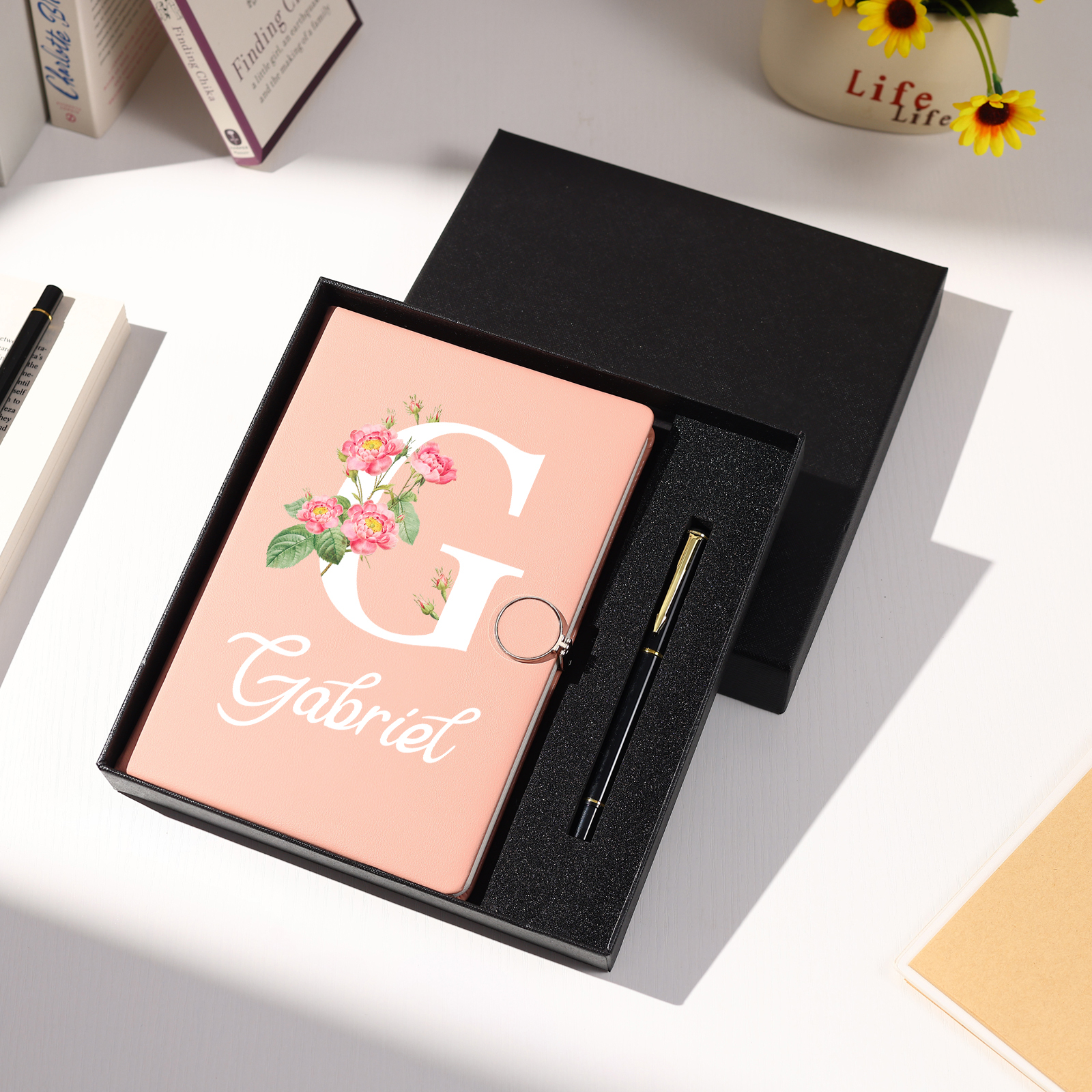 Personalized Floral Initial A5 Notebook Gift Set with Name – Custom Stationery Present for Every Occasion | Jessemade
