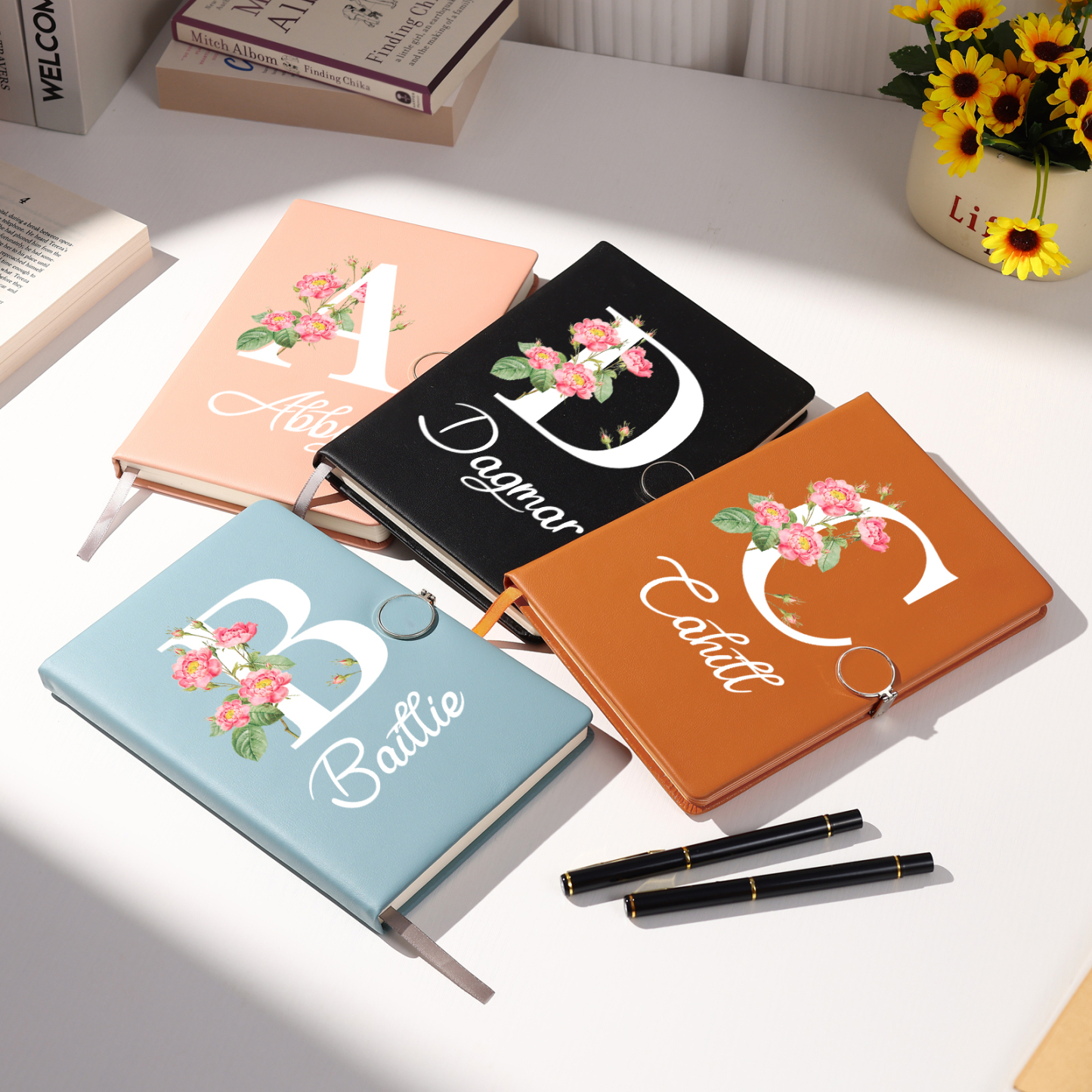 Personalized Floral Initial A5 Notebook Gift Set with Name – Custom Stationery Present for Every Occasion | Jessemade