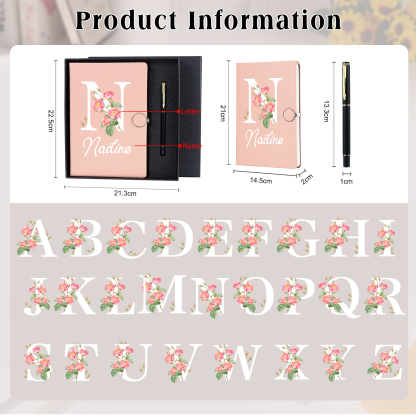Personalized Floral Initial A5 Notebook Gift Set with Name – Custom Stationery Present for Every Occasion | Jessemade