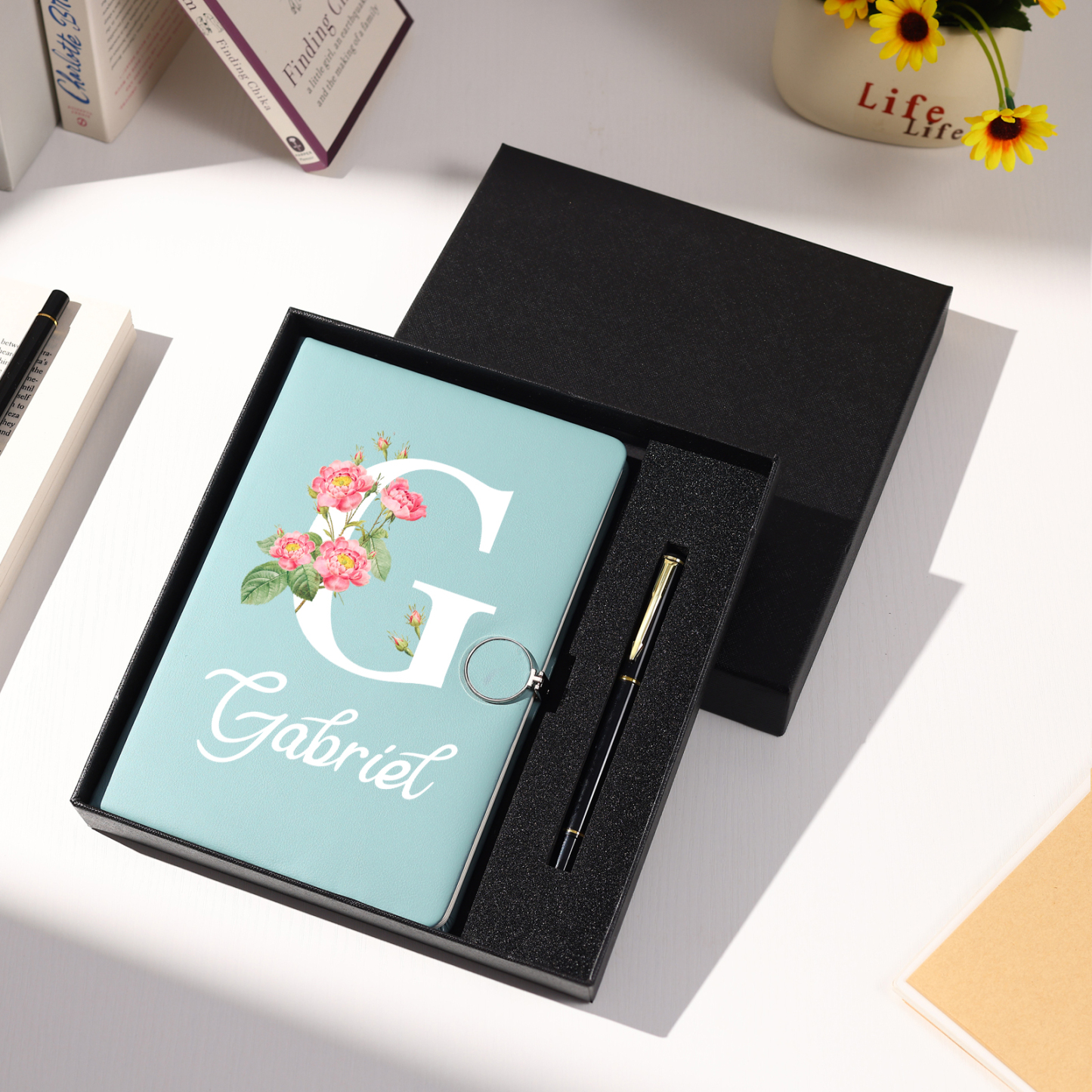 Personalized Floral Initial A5 Notebook Gift Set with Name – Custom Stationery Present for Every Occasion | Jessemade