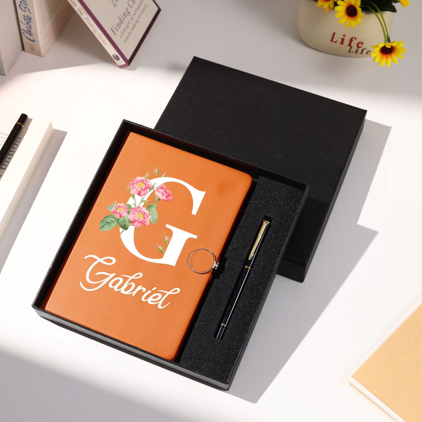 Personalized Floral Initial A5 Notebook Gift Set with Name – Custom Stationery Present for Every Occasion | Jessemade