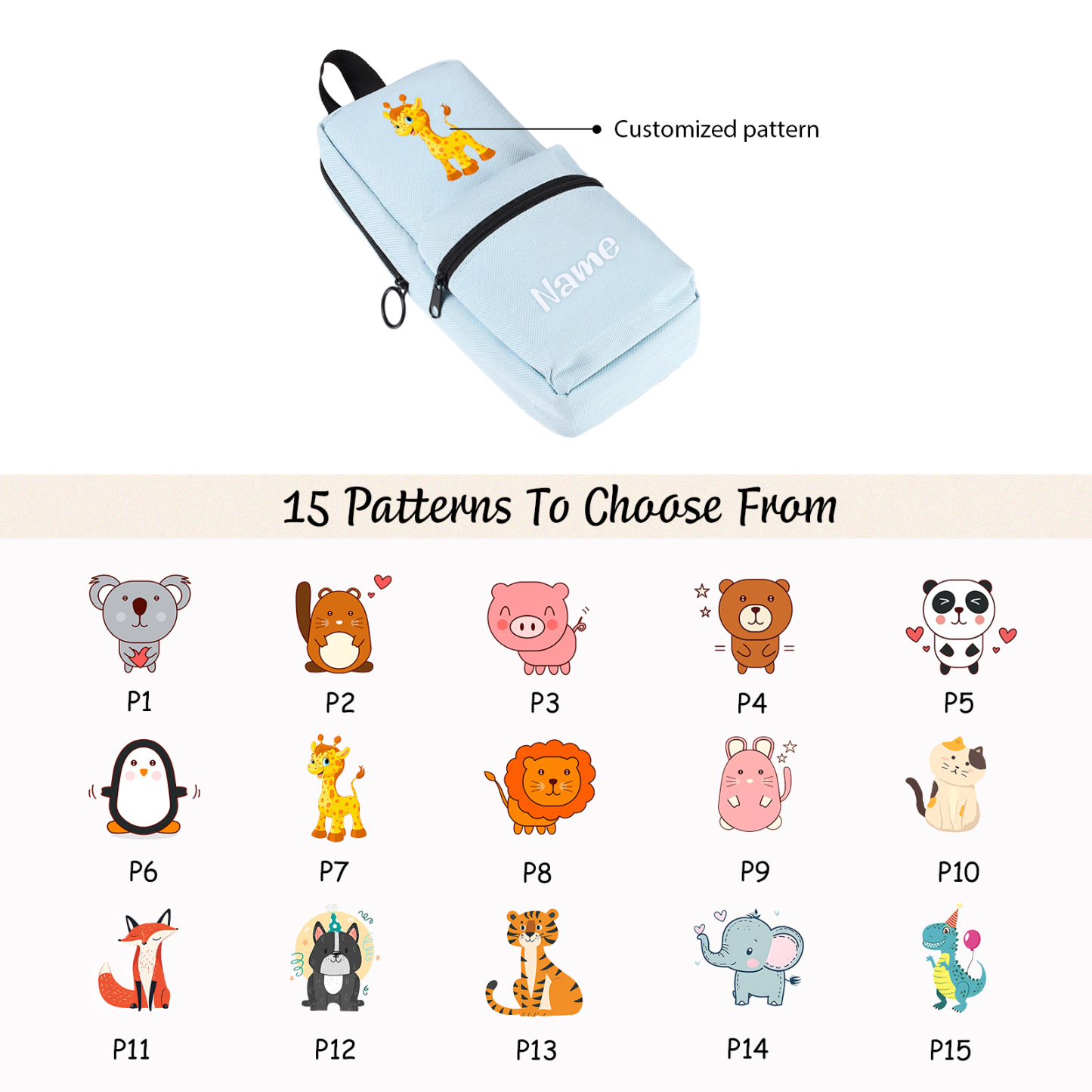 Personalized Animal Pencil Case with Custom Name & Pattern for Kids | Lorajewel