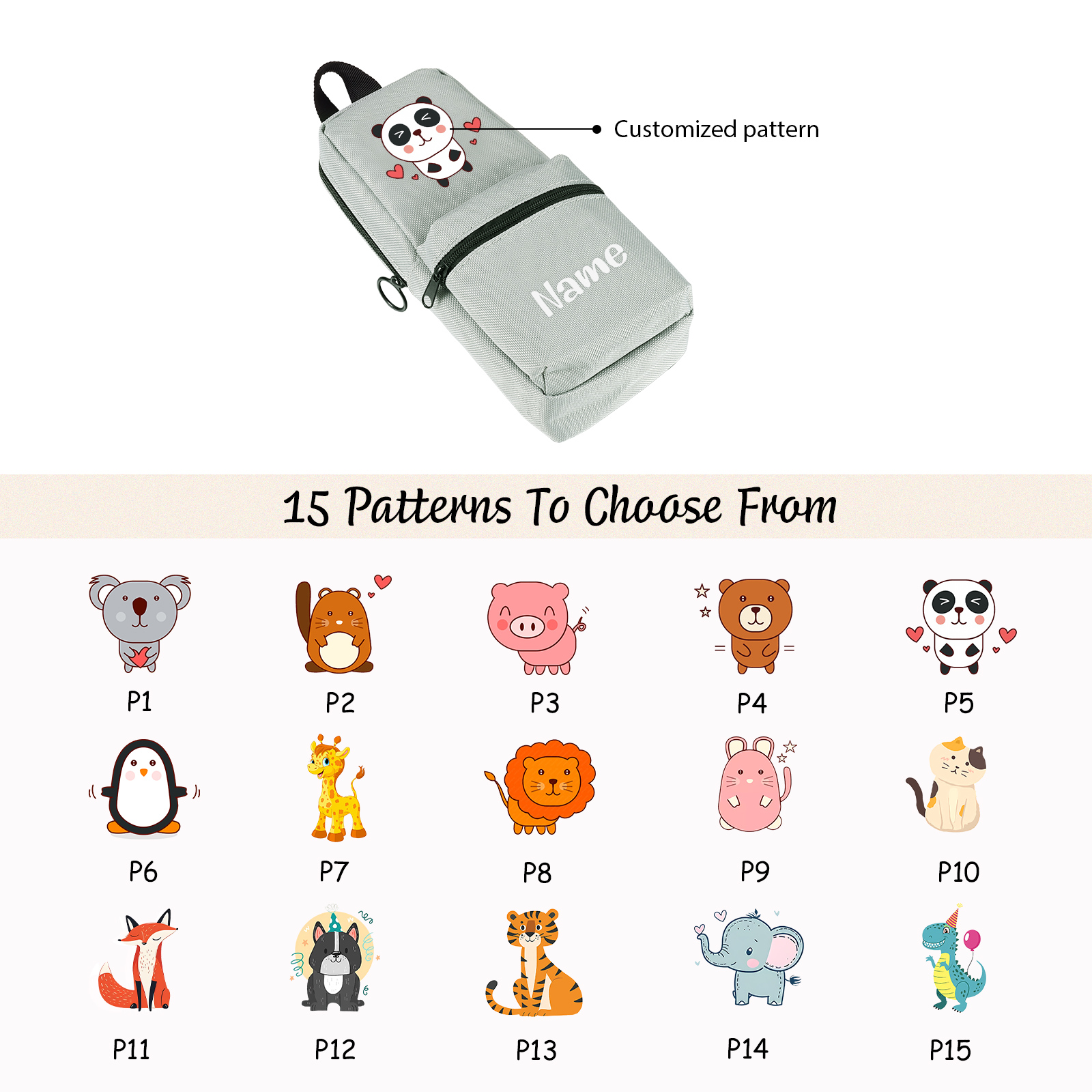 Personalized Animal Pencil Case with Custom Name & Pattern for Kids | Lorajewel