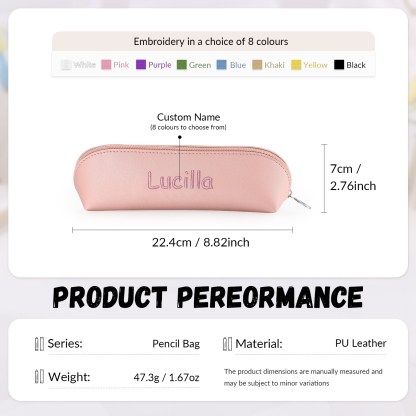 1 Name Personalized Pencil Case for Girls & Boys – PU Leather with Custom Embroidery | Lorajewel