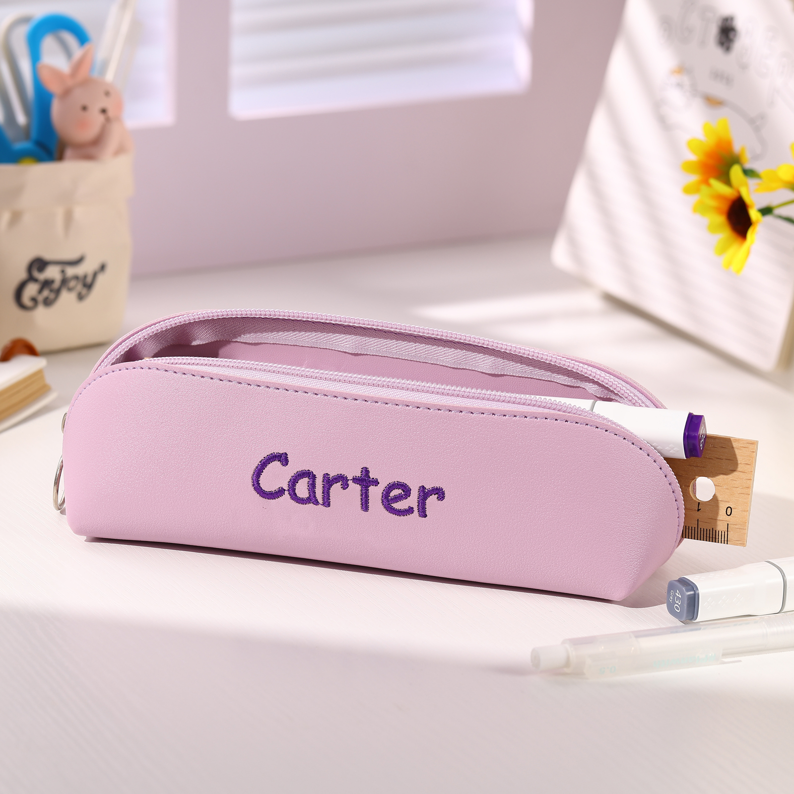 1 Name Personalized Pencil Case for Girls & Boys – PU Leather with Custom Embroidery | Lorajewel
