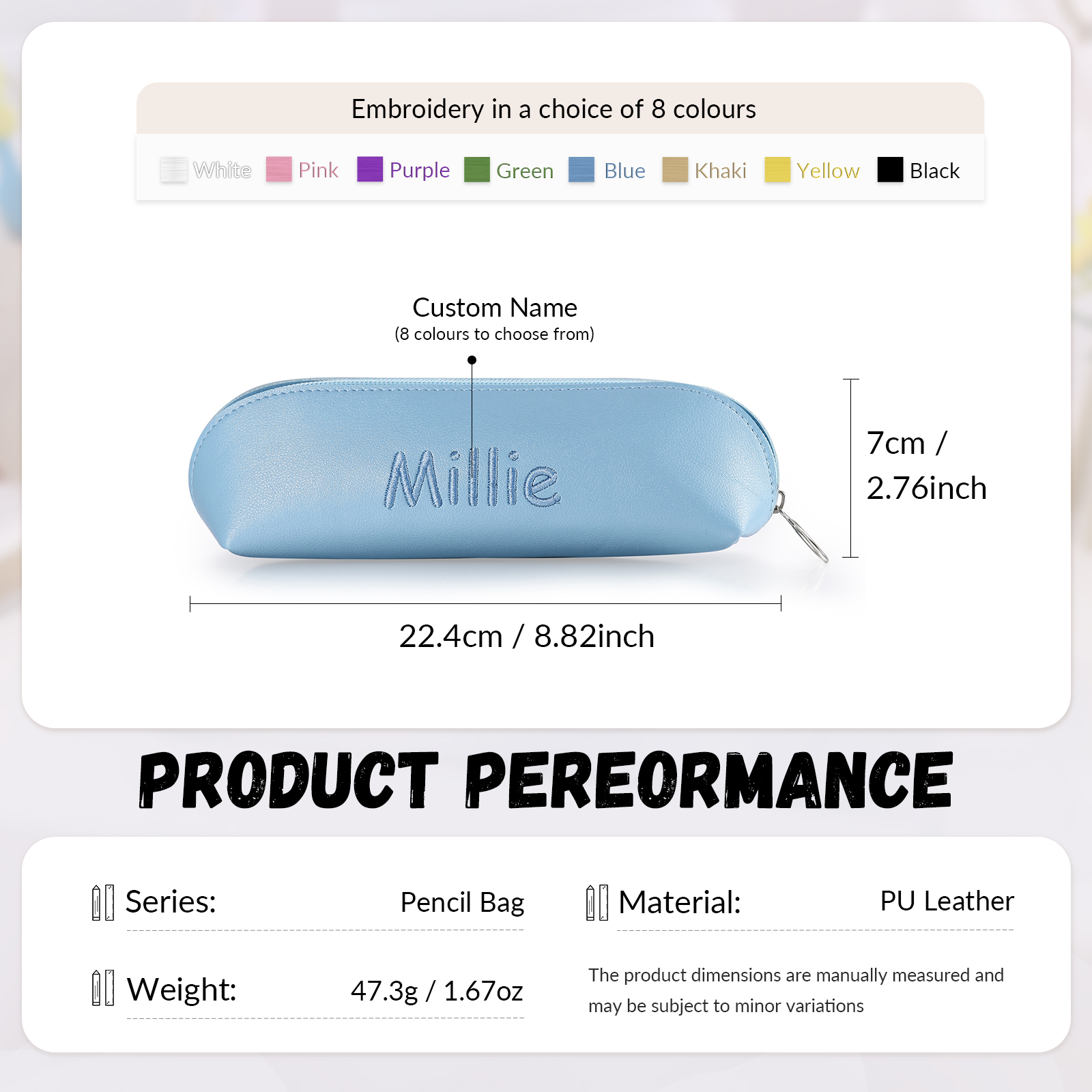 1 Name Personalized Pencil Case for Girls & Boys – PU Leather with Custom Embroidery | Lorajewel