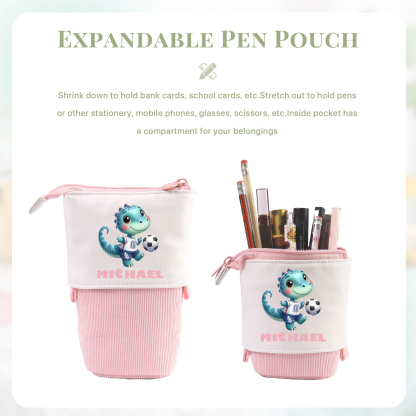 Personalized Corduroy & PU Leather Dinosaur Pencil Case – Cute Custom Pencil Holder-Back To School Gift For Boys/Girls | Lorajewel