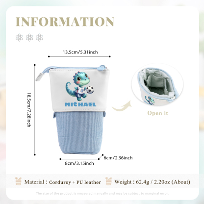 Personalized Corduroy & PU Leather Dinosaur Pencil Case – Cute Custom Pencil Holder-Back To School Gift For Boys/Girls | Lorajewel