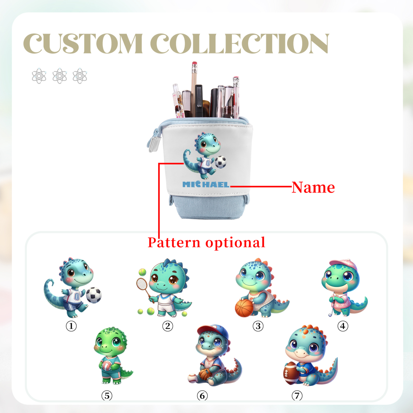 Personalized Corduroy & PU Leather Dinosaur Pencil Case – Cute Custom Pencil Holder-Back To School Gift For Boys/Girls | Lorajewel