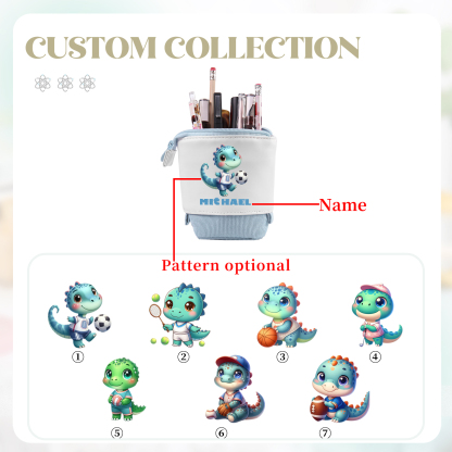 Personalized Corduroy & PU Leather Dinosaur Pencil Case – Cute Custom Pencil Holder-Back To School Gift For Boys/Girls | Lorajewel