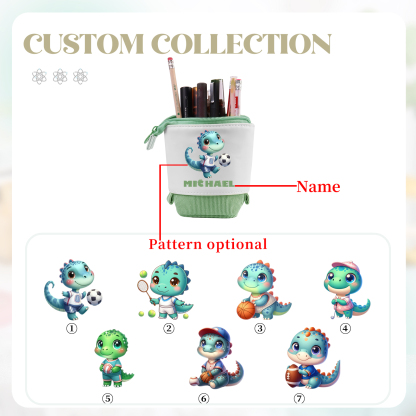 Personalized Corduroy & PU Leather Dinosaur Pencil Case – Cute Custom Pencil Holder-Back To School Gift For Boys/Girls | Lorajewel