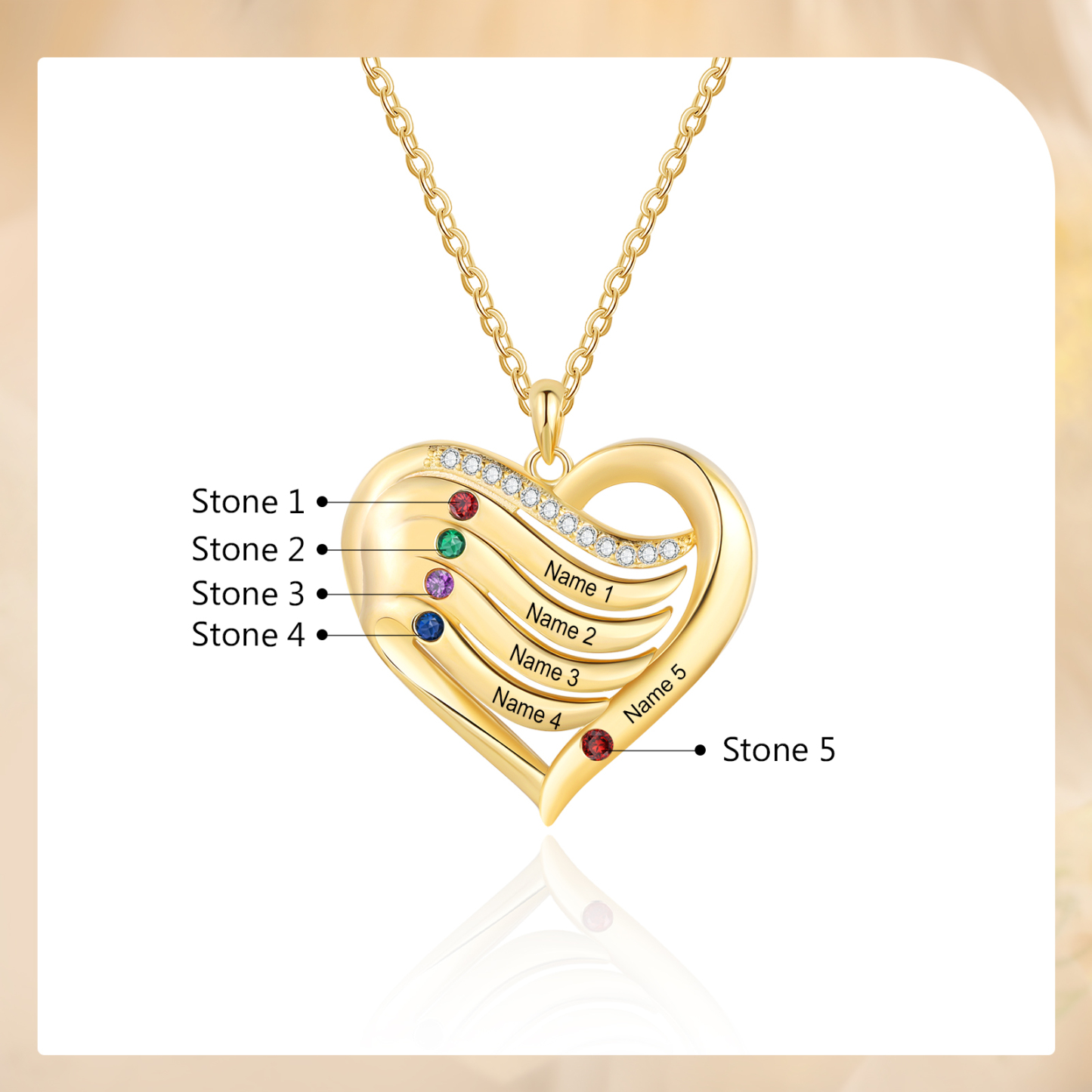 Personalized S925 Silver Heart Gold Necklace with 2-5 Names