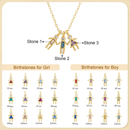Personalized Family Charm Necklace with Birthstones for Women