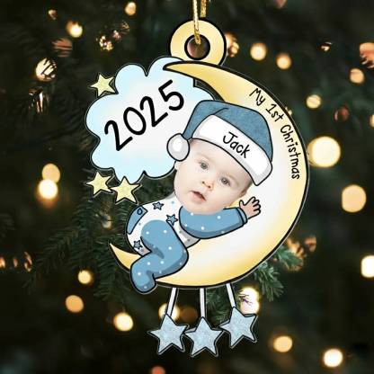 Personalized Baby's First Christmas Ornament with Custom Photo and Name