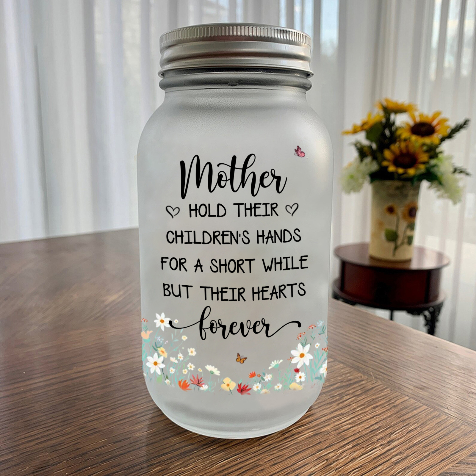 Personalized Flower Solar Mason Jar for Mom