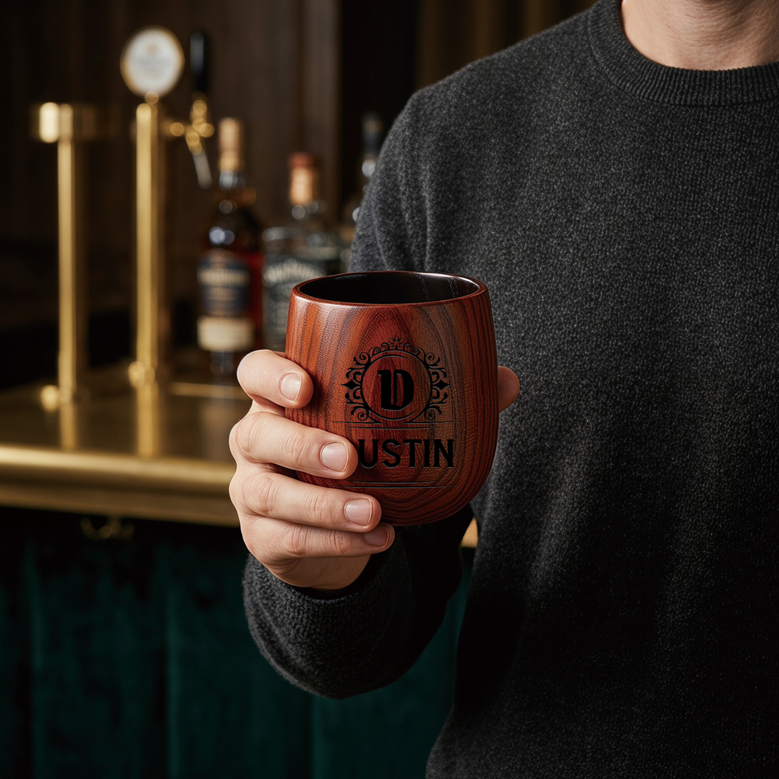 Personalized Engraved Wooden Whiskey Tumbler Cup for Dad or Grandpa
