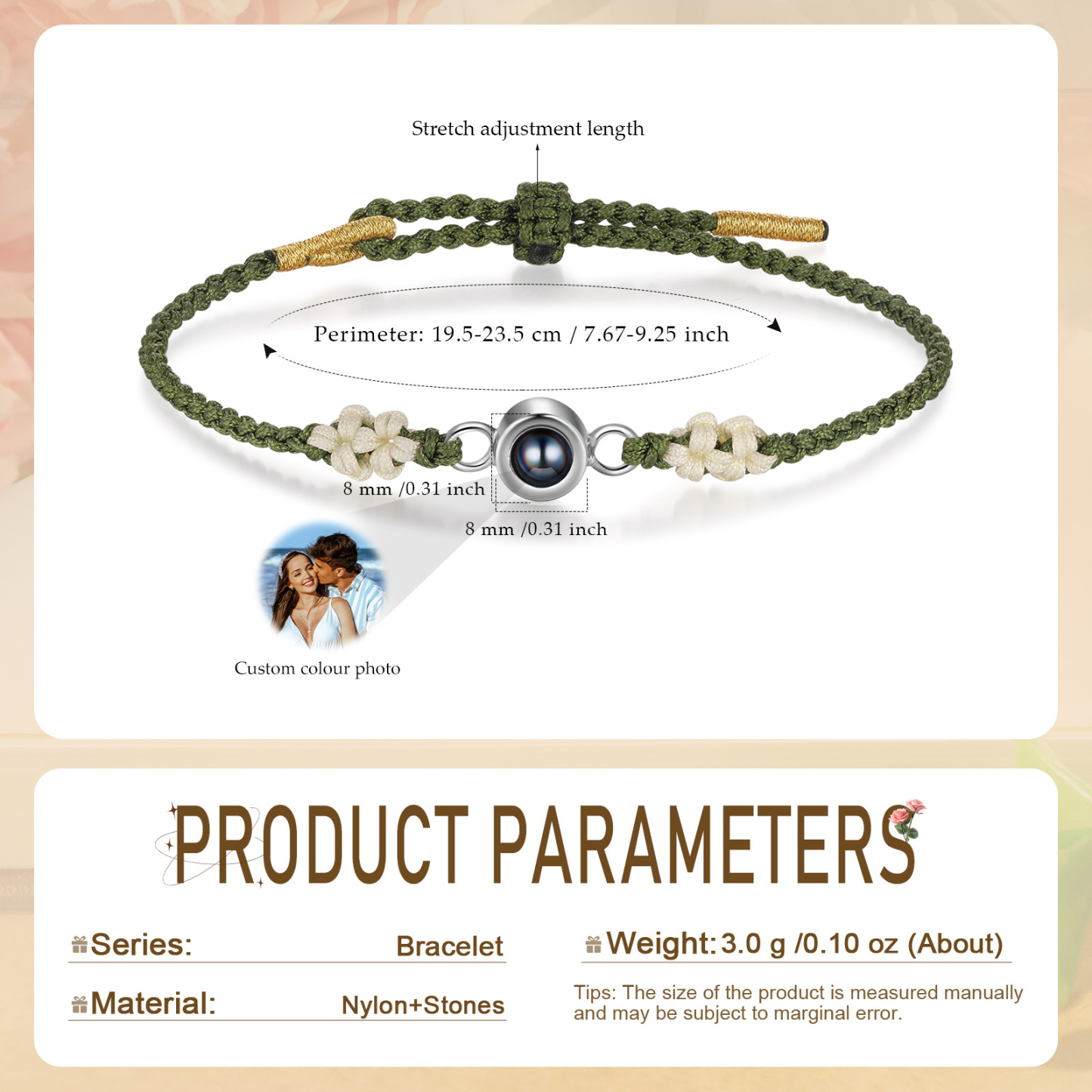 Personalized Olive Macrame Projection Bracelet
