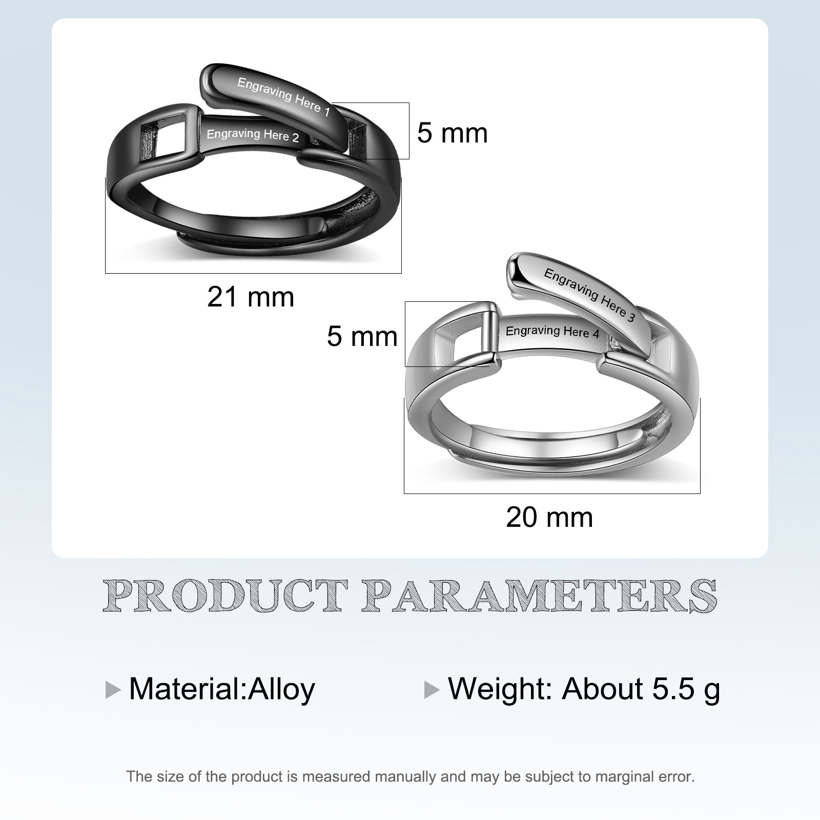 2 PCS Couple Ring Personalized Matching Rings Gift for Couple