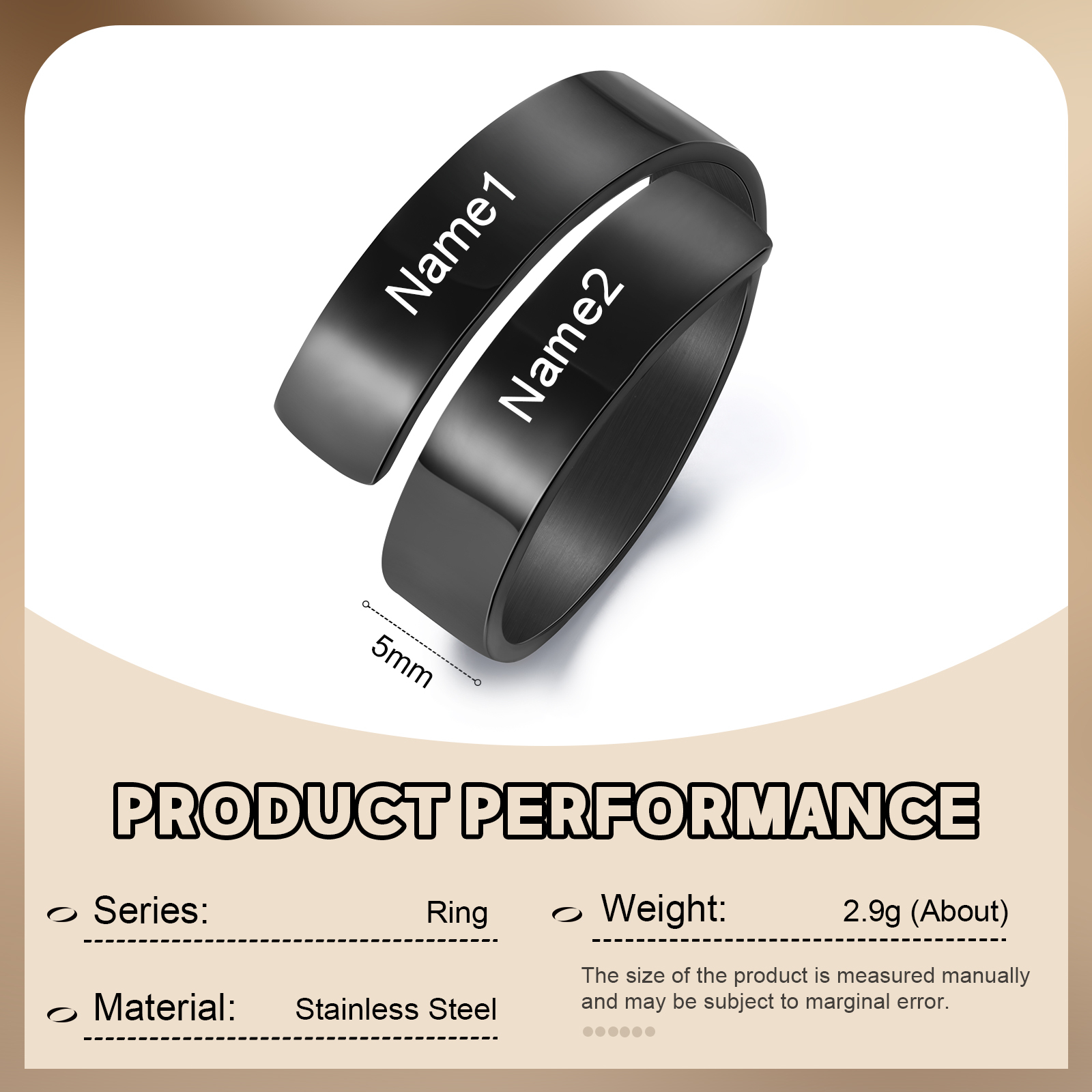 Personalized Open Ring Custom 2 Names Black Gift for Couple
