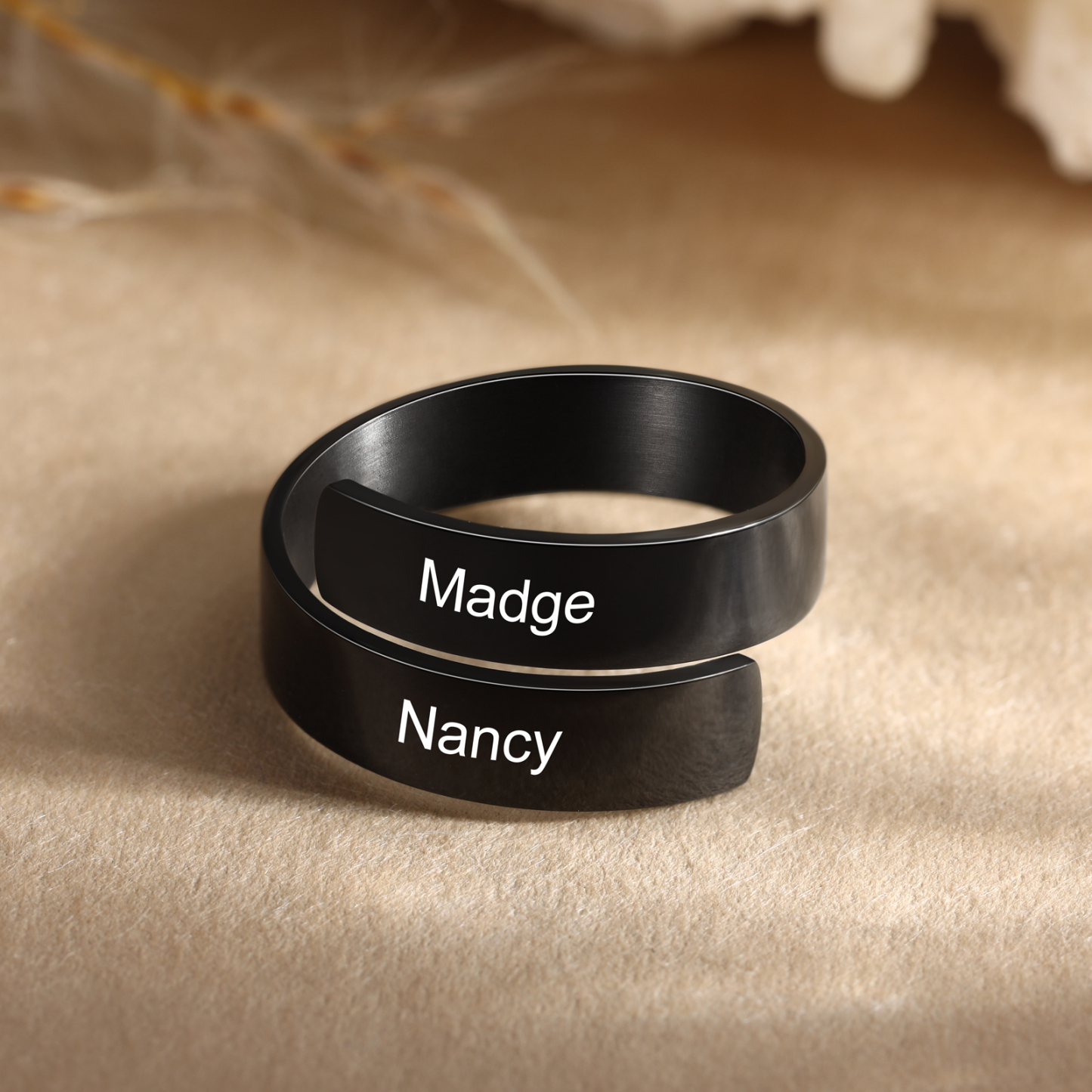 Personalized Open Ring Custom 2 Names Black Gift for Couple