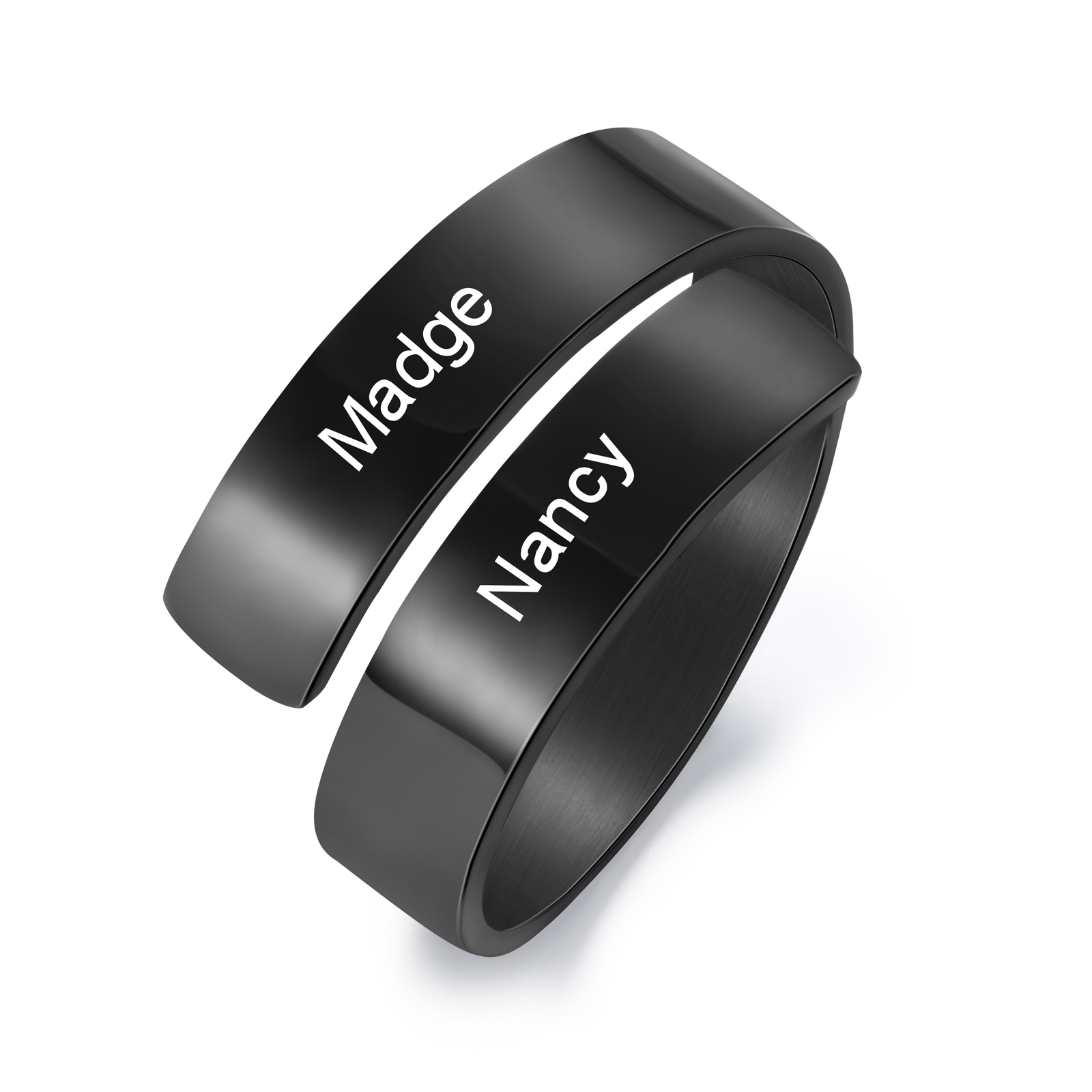 Personalized Open Ring Custom 2 Names Black Gift for Couple