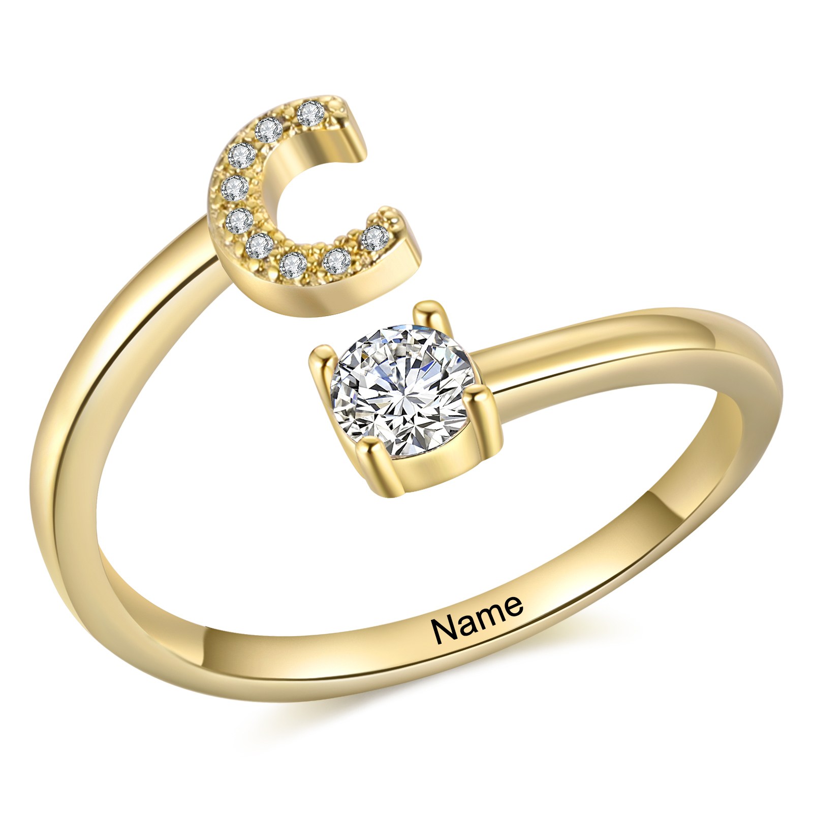 Personalized Initial & Name Ring Elegant Custom Gift for Her